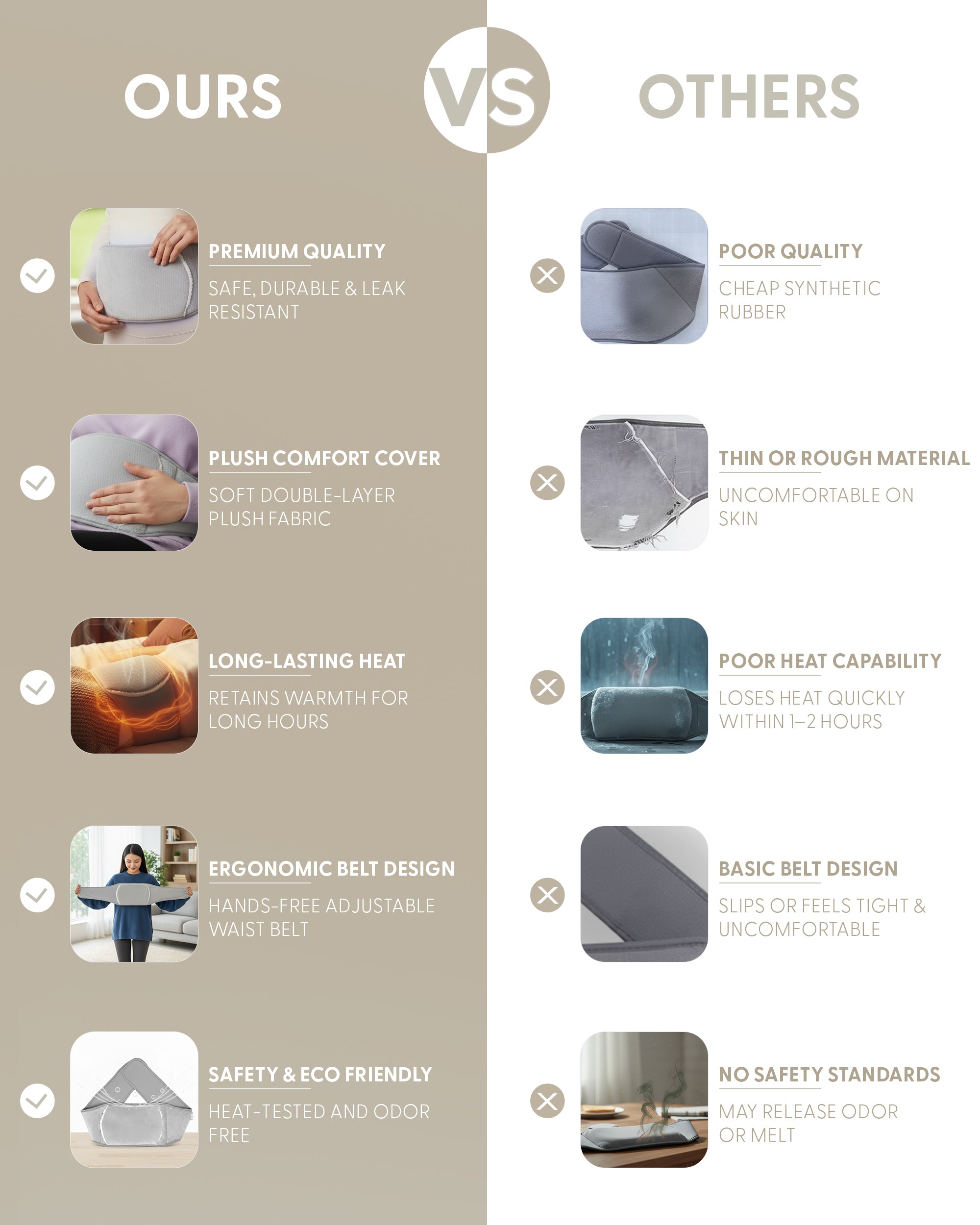 KEPLIN Hot Water Bottle Belt with Plush Waist Cover - 2L Premium Natural Rubber Hot Water Bag for Cramps & Muscle Relaxation - Safe, Durable, Long-Lasting Heat Therapy