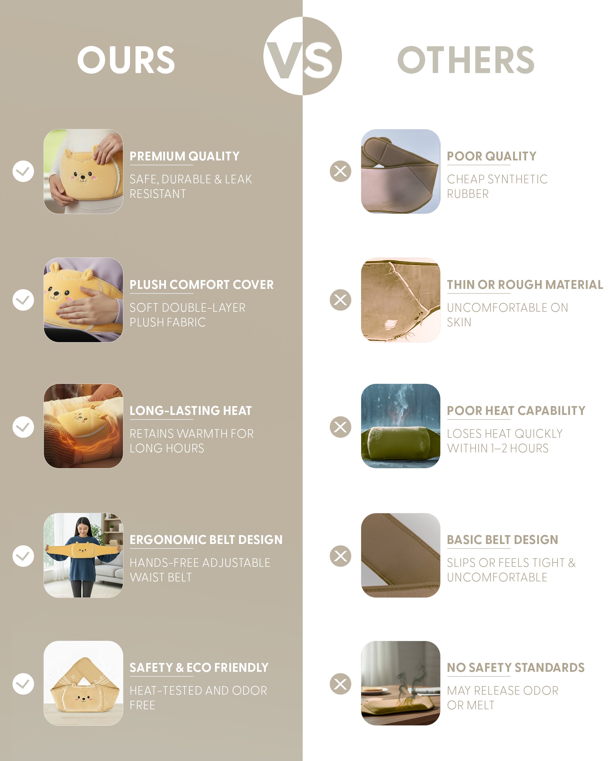 KEPLIN Hot Water Bottle Belt with Plush Waist Cover - 2L Premium Natural Rubber Hot Water Bag for Cramps & Muscle Relaxation - Safe, Durable, Long-Lasting Heat Therapy