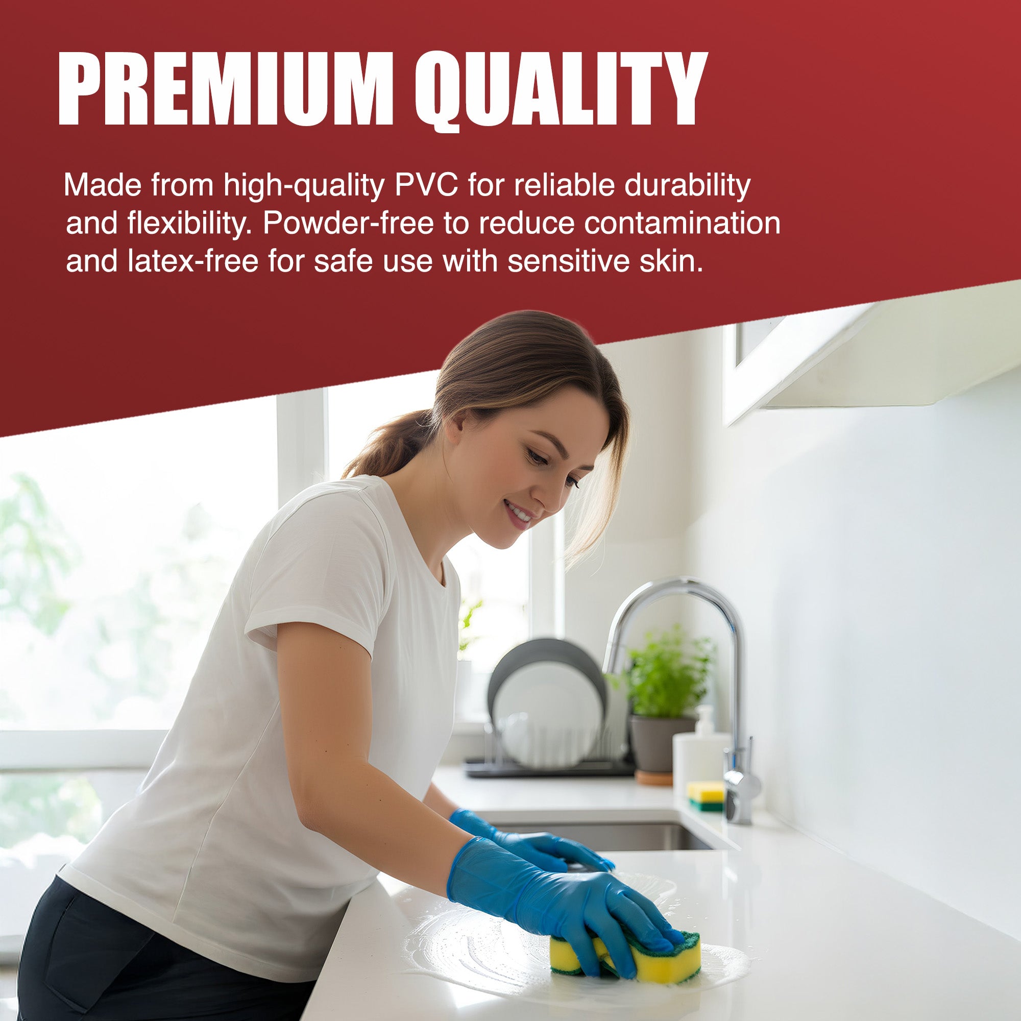 Merrimen Vinyl Gloves - BLUE | Disposable – Box of 100 | Ambidextrous Gloves | Latex & Powder Free | For Safe Hands Against Allergies