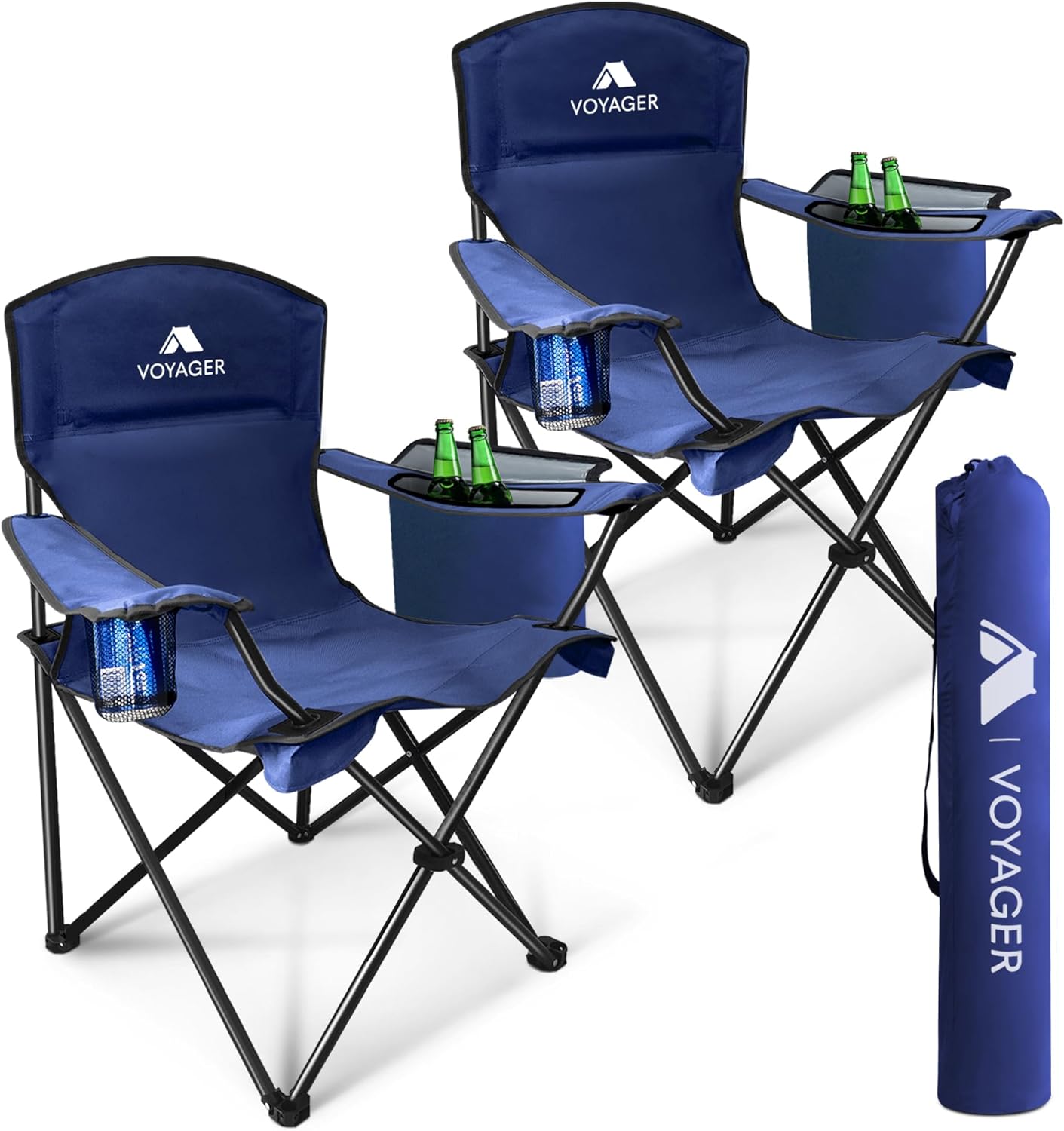 Voyager Folding Camping Chairs Pack with Cooler Bag UK