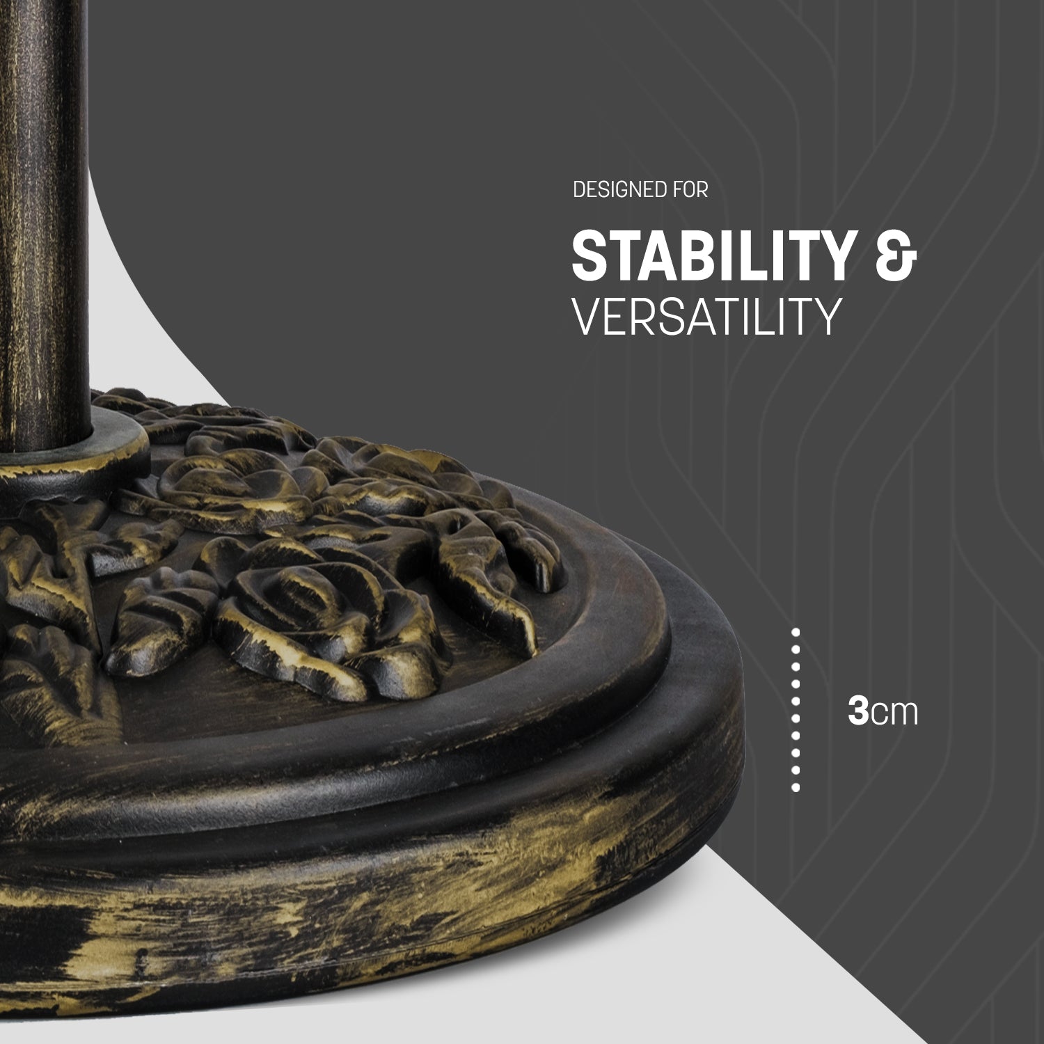 Keplin Cast Iron Effect Parasol Base with Floral Pattern - Heavy Duty Metal Garden Patio Furniture Stand