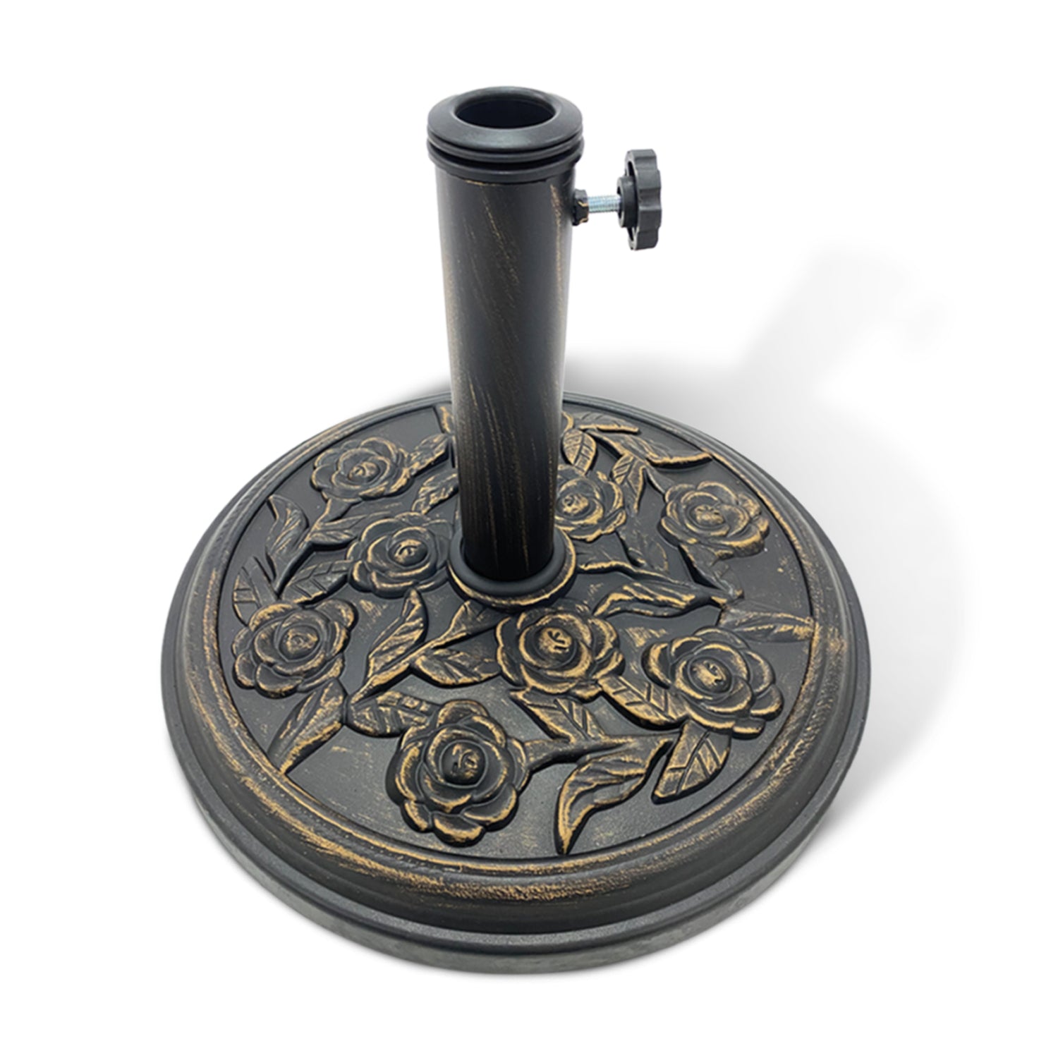 Keplin Cast Iron Effect Parasol Base with Floral Pattern - Heavy Duty Metal Garden Patio Furniture Stand
