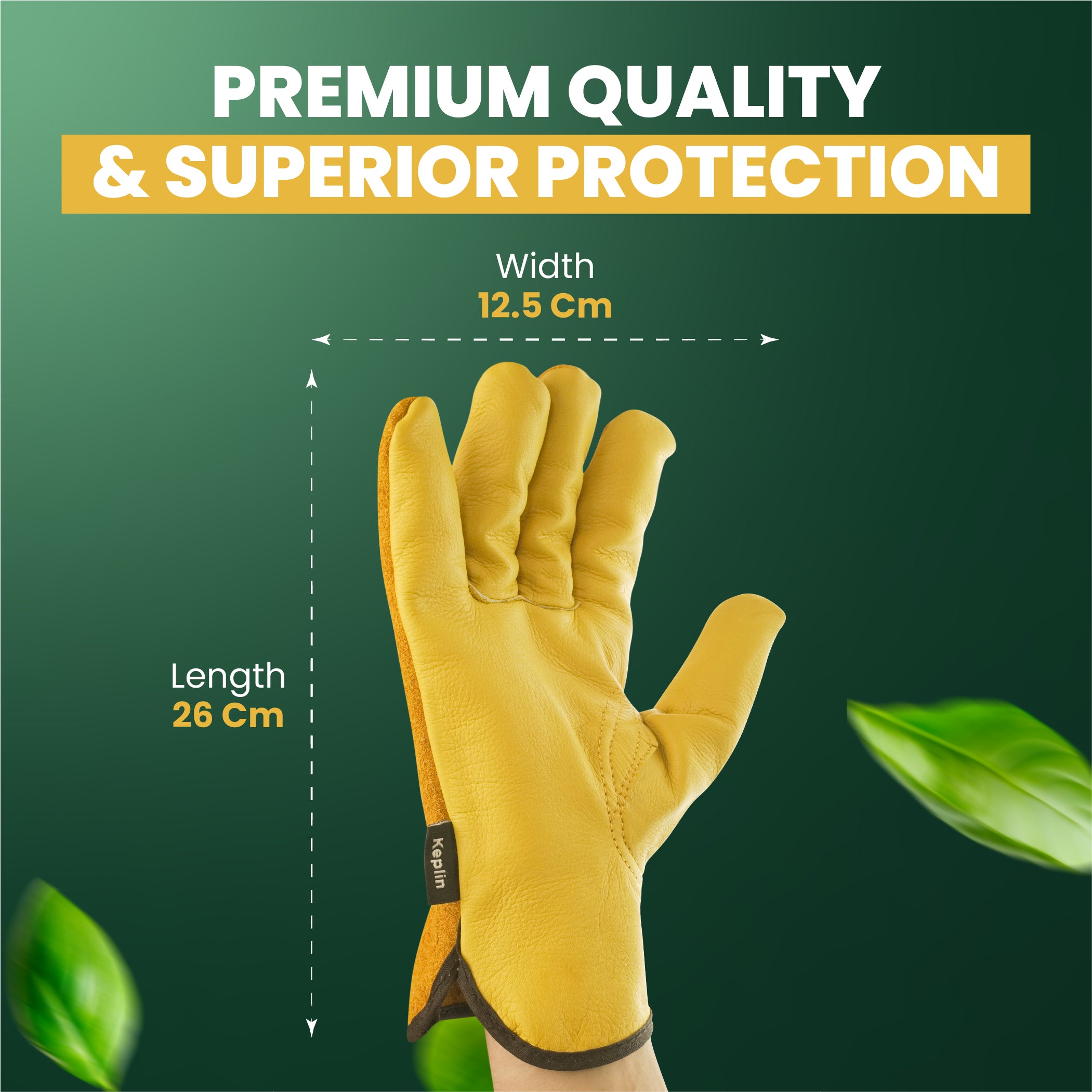 KEPLIN Gardening Gloves for Men & Women – Premium Cowhide Leather and Fabric, Thorn & Puncture Resistant, Breathable & Durable Work Gloves for Gardening, Farming & DIY – Yellow & Green (Copy)