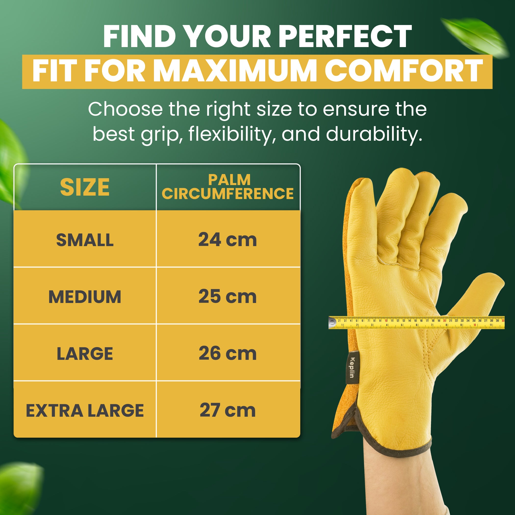 KEPLIN Gardening Gloves for Men & Women – Premium Cowhide Leather and Fabric, Thorn & Puncture Resistant, Breathable & Durable Work Gloves for Gardening, Farming & DIY – Yellow & Green (Copy)