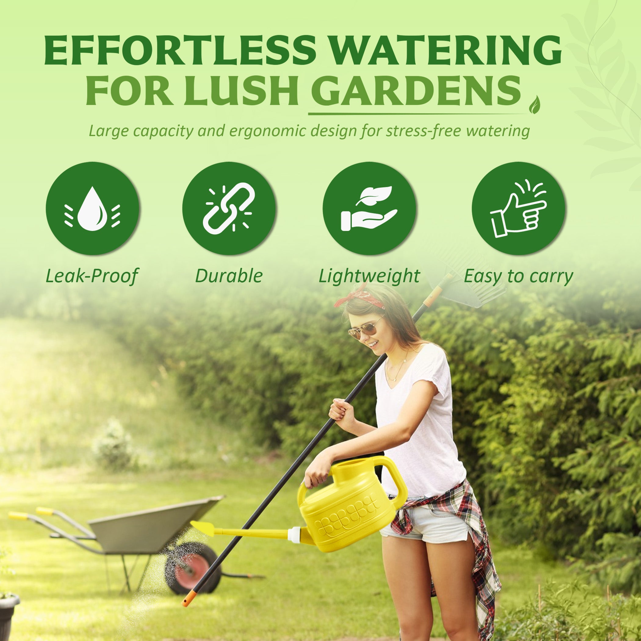 Keplin - 8L Plastic Watering Can with Stainless Steel Sprinkler Rose - Durable Garden Watering Jug for Plants & Flowers - Easy Pour Outdoor & Indoor Watering Can