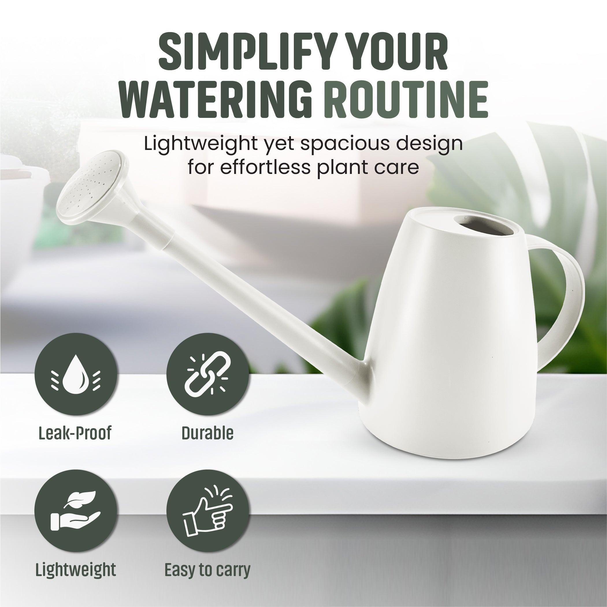 Keplin - 1.8L Plastic Watering Can with Plastic Sprinkler Rose - Durable Garden Watering Jug for Plants & Flowers - Easy Pour Outdoor & Indoor Watering Can