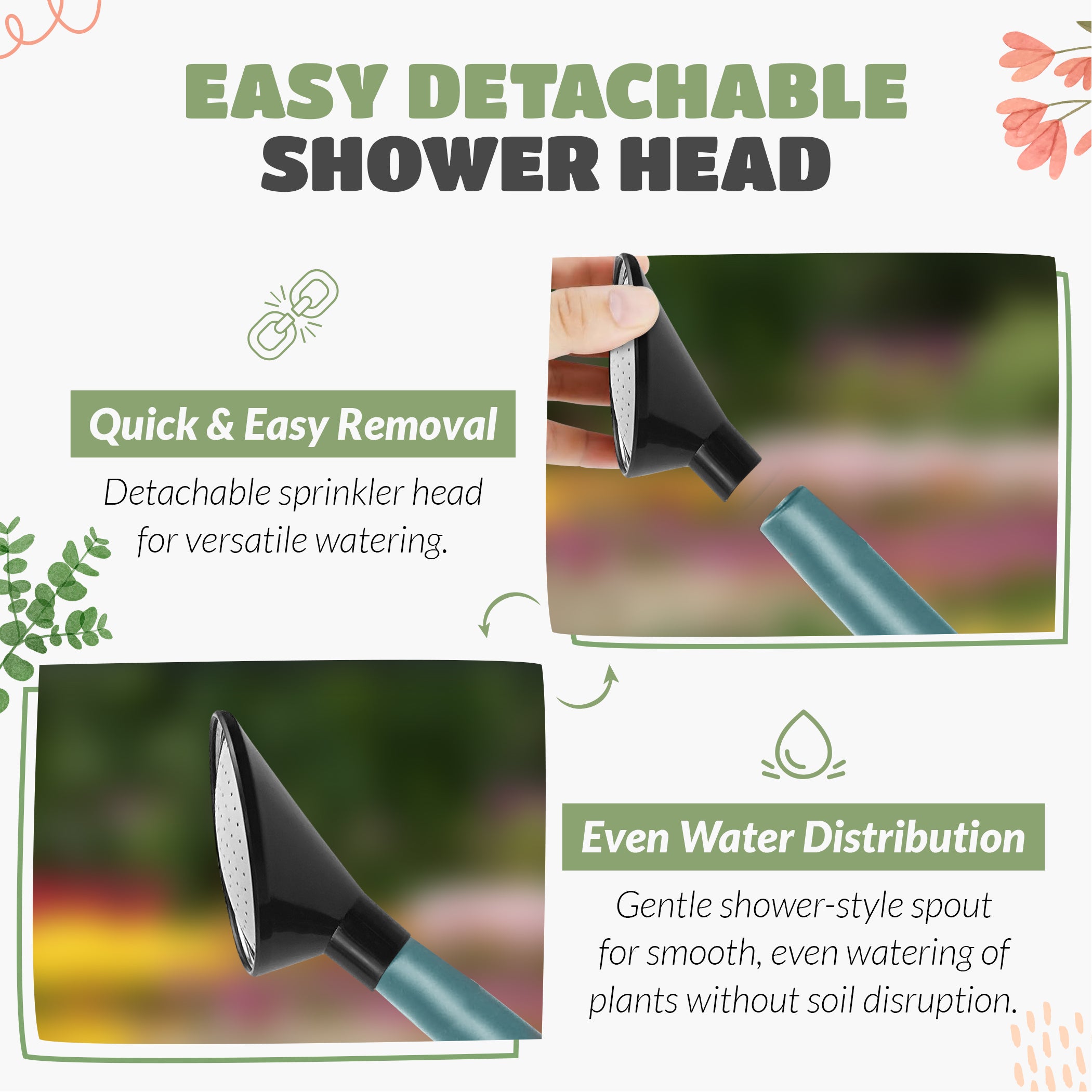 Keplin - 5L Plastic Watering Can with Stainless Steel Sprinkler Rose - Durable Garden Watering Jug for Plants & Flowers - Easy Pour Outdoor & Indoor Watering Can
