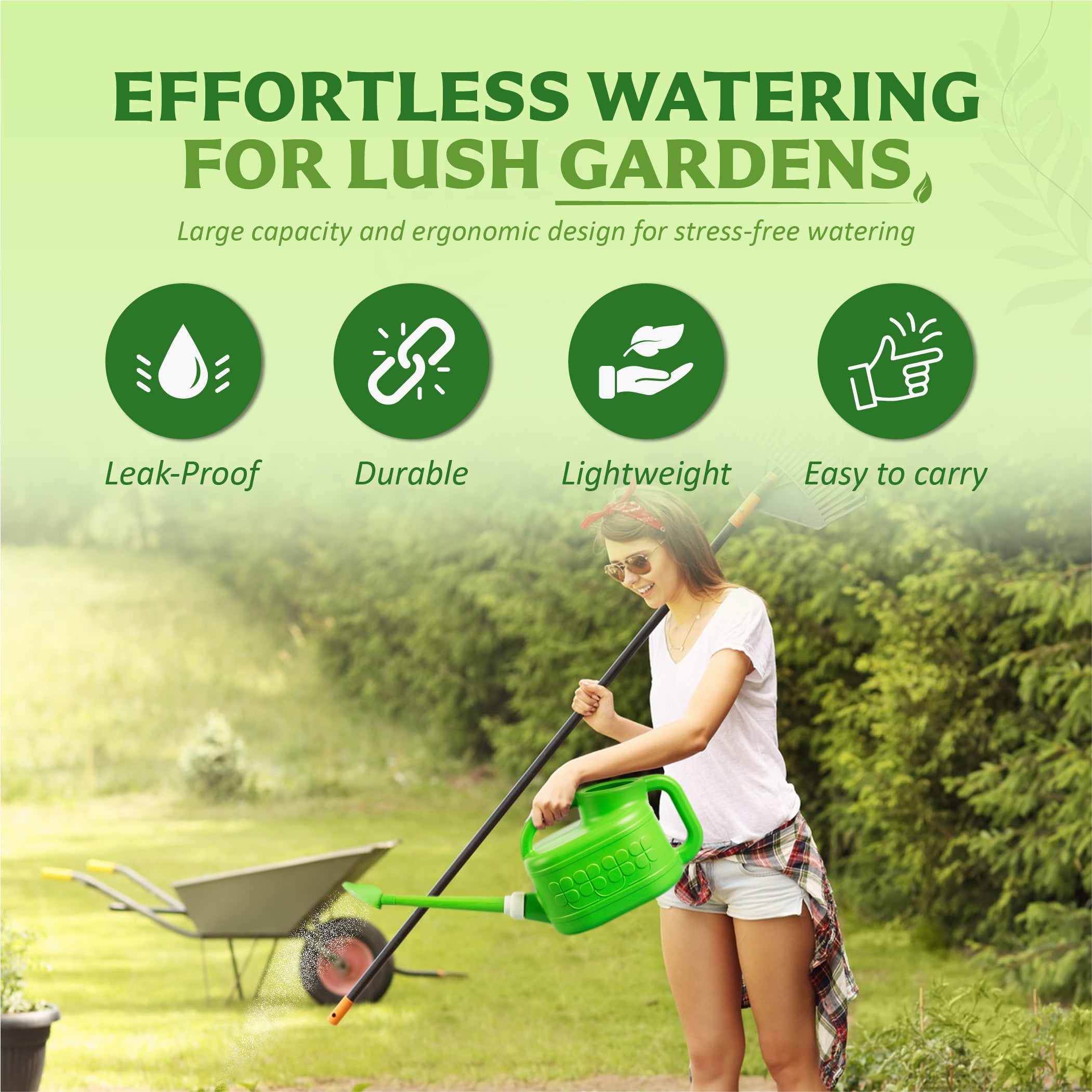 Keplin - 8L Plastic Watering Can with Stainless Steel Sprinkler Rose - Durable Garden Watering Jug for Plants & Flowers - Easy Pour Outdoor & Indoor Watering Can