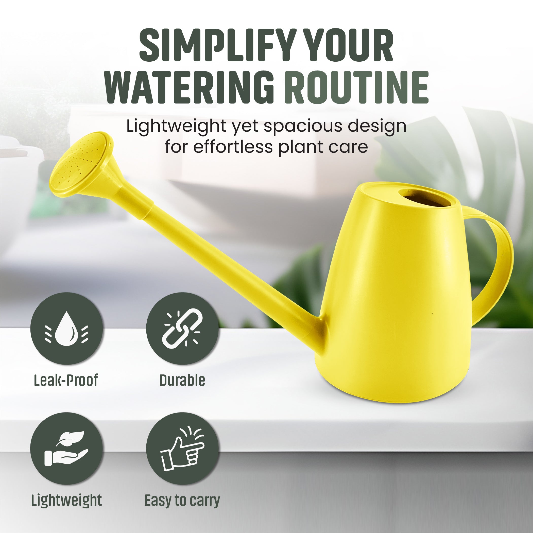 Keplin - 1.8L Plastic Watering Can with Plastic Sprinkler Rose - Durable Garden Watering Jug for Plants & Flowers - Easy Pour Outdoor & Indoor Watering Can