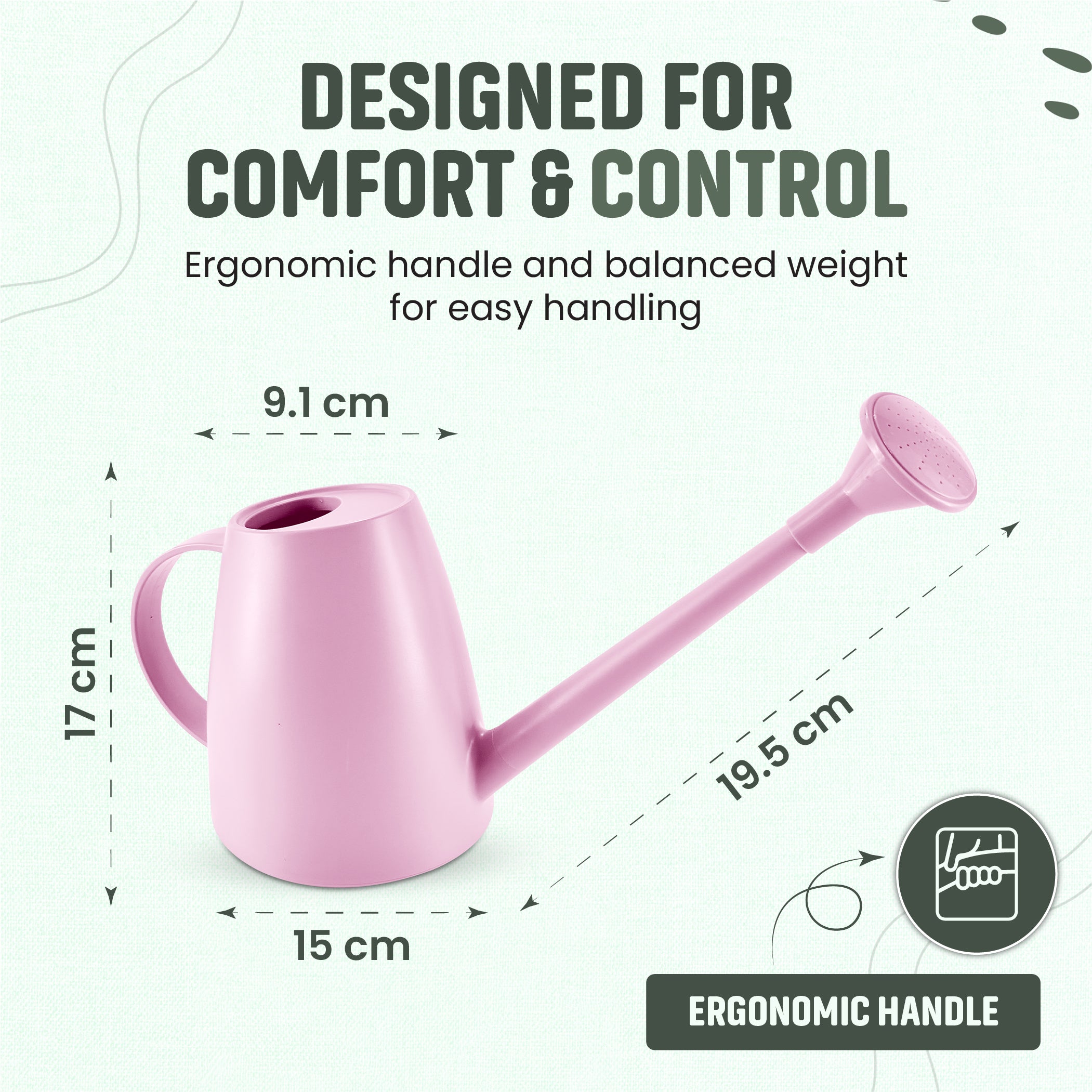 Keplin - 1.8L Plastic Watering Can with Plastic Sprinkler Rose - Durable Garden Watering Jug for Plants & Flowers - Easy Pour Outdoor & Indoor Watering Can