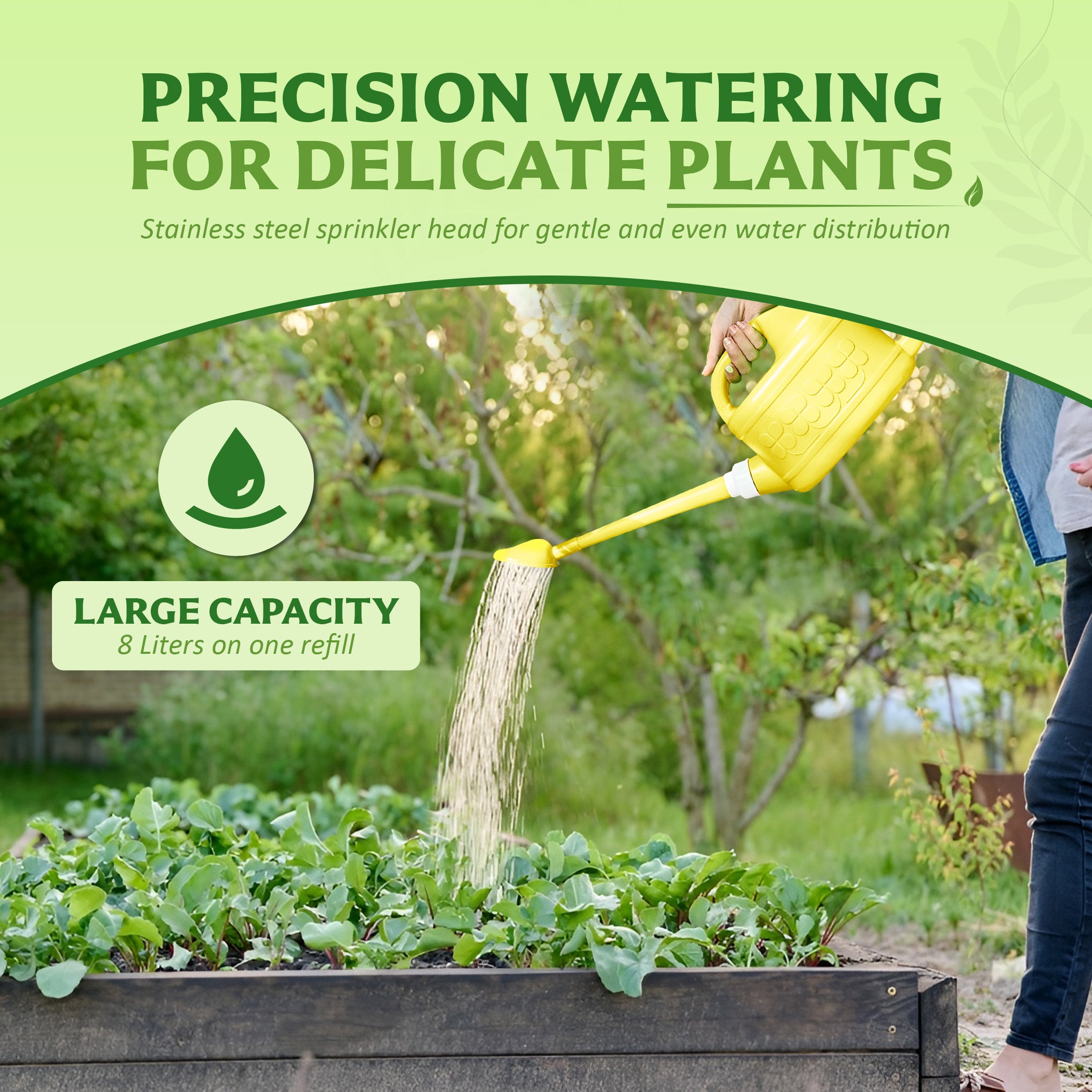 Keplin - 8L Plastic Watering Can with Stainless Steel Sprinkler Rose - Durable Garden Watering Jug for Plants & Flowers - Easy Pour Outdoor & Indoor Watering Can