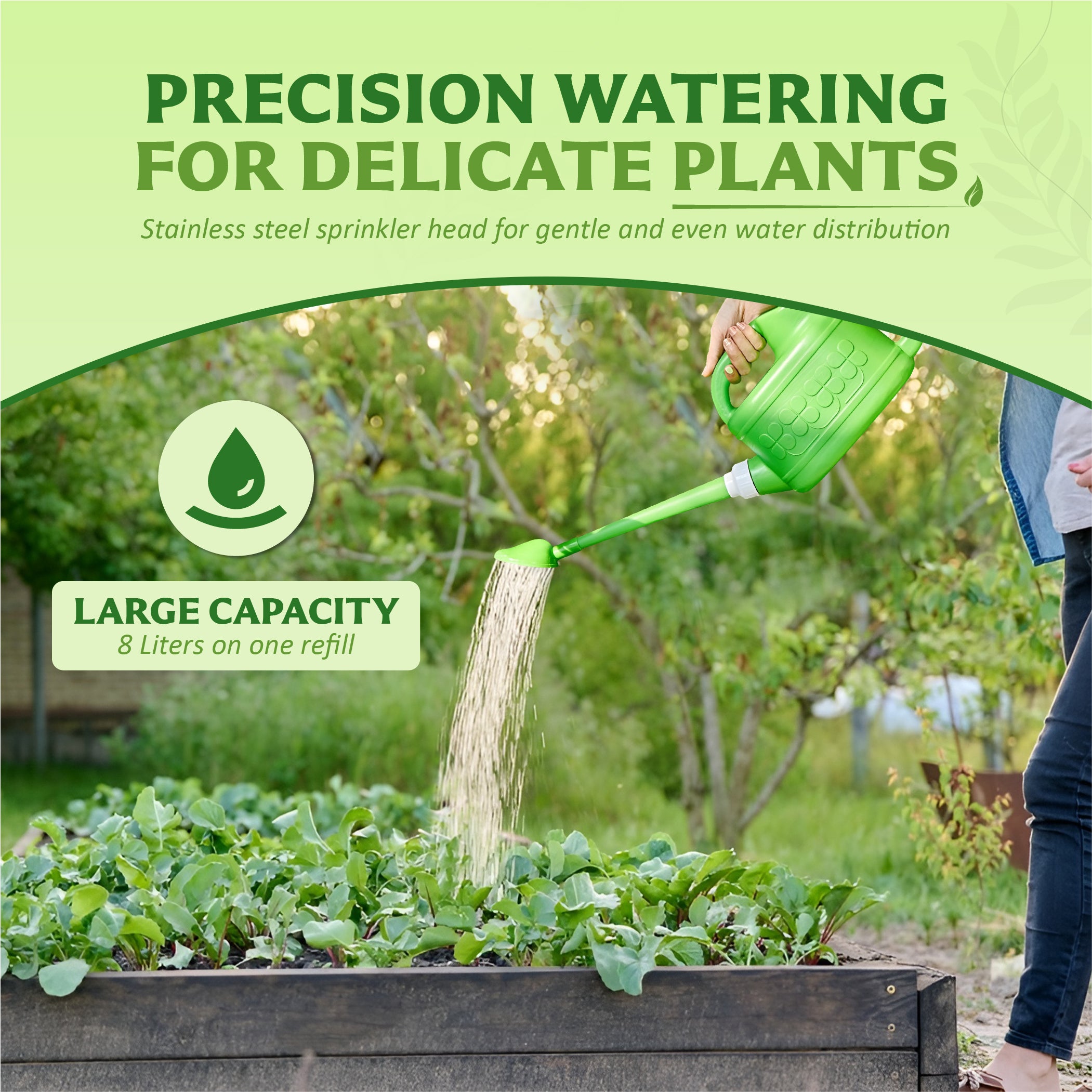 Keplin - 8L Plastic Watering Can with Stainless Steel Sprinkler Rose - Durable Garden Watering Jug for Plants & Flowers - Easy Pour Outdoor & Indoor Watering Can