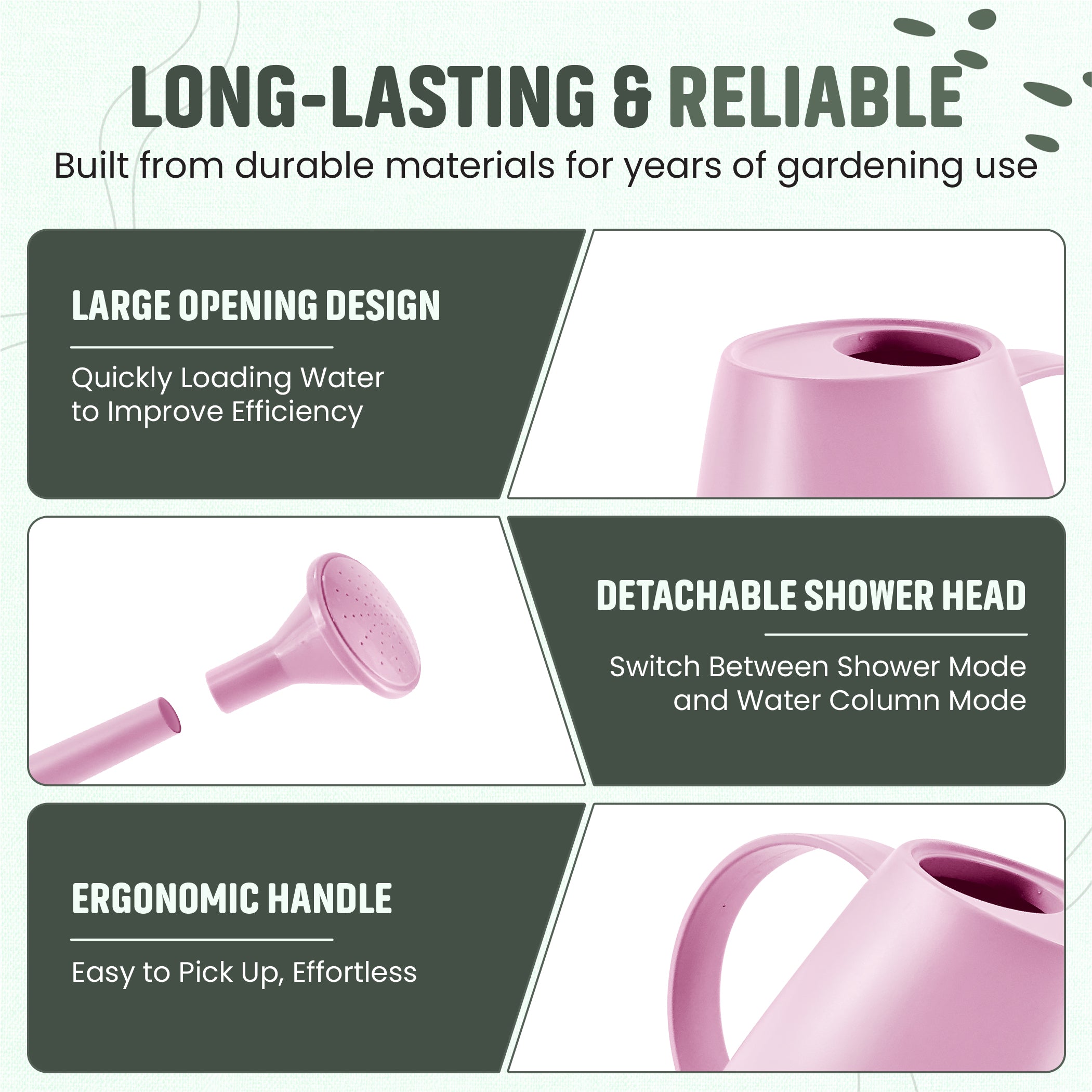 Keplin - 1.8L Plastic Watering Can with Plastic Sprinkler Rose - Durable Garden Watering Jug for Plants & Flowers - Easy Pour Outdoor & Indoor Watering Can