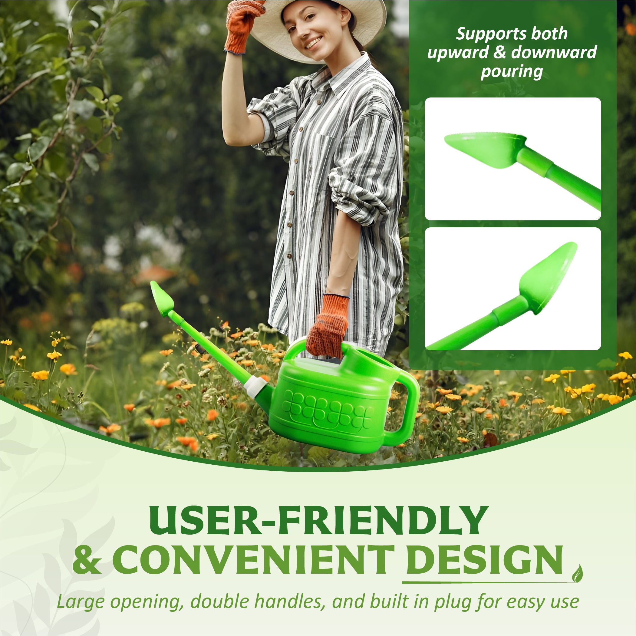 Keplin - 8L Plastic Watering Can with Stainless Steel Sprinkler Rose - Durable Garden Watering Jug for Plants & Flowers - Easy Pour Outdoor & Indoor Watering Can