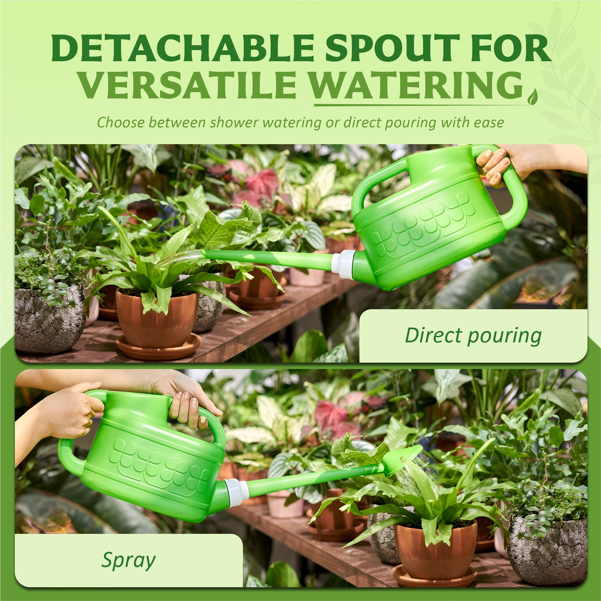 Keplin - 8L Plastic Watering Can with Stainless Steel Sprinkler Rose - Durable Garden Watering Jug for Plants & Flowers - Easy Pour Outdoor & Indoor Watering Can