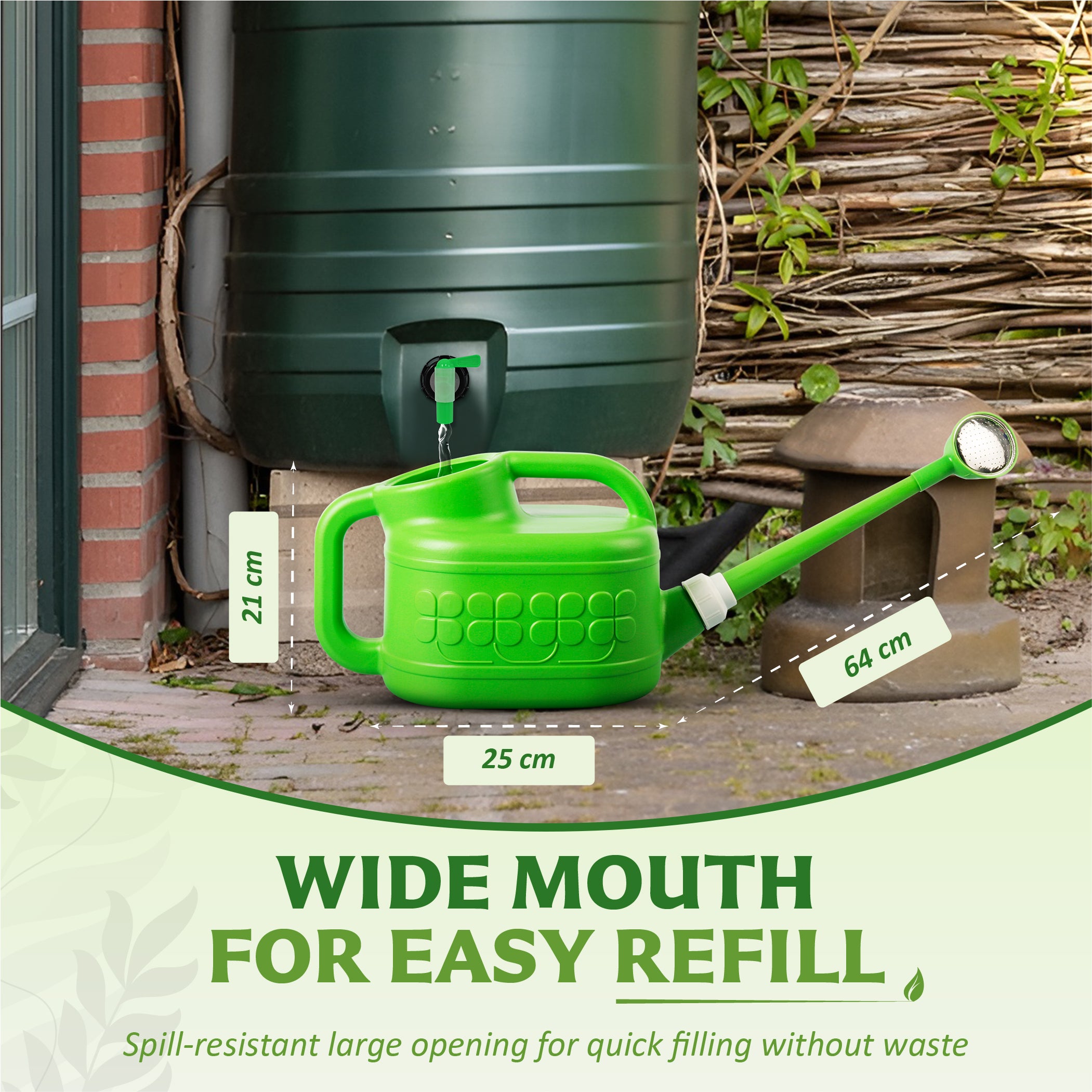 Keplin - 8L Plastic Watering Can with Stainless Steel Sprinkler Rose - Durable Garden Watering Jug for Plants & Flowers - Easy Pour Outdoor & Indoor Watering Can