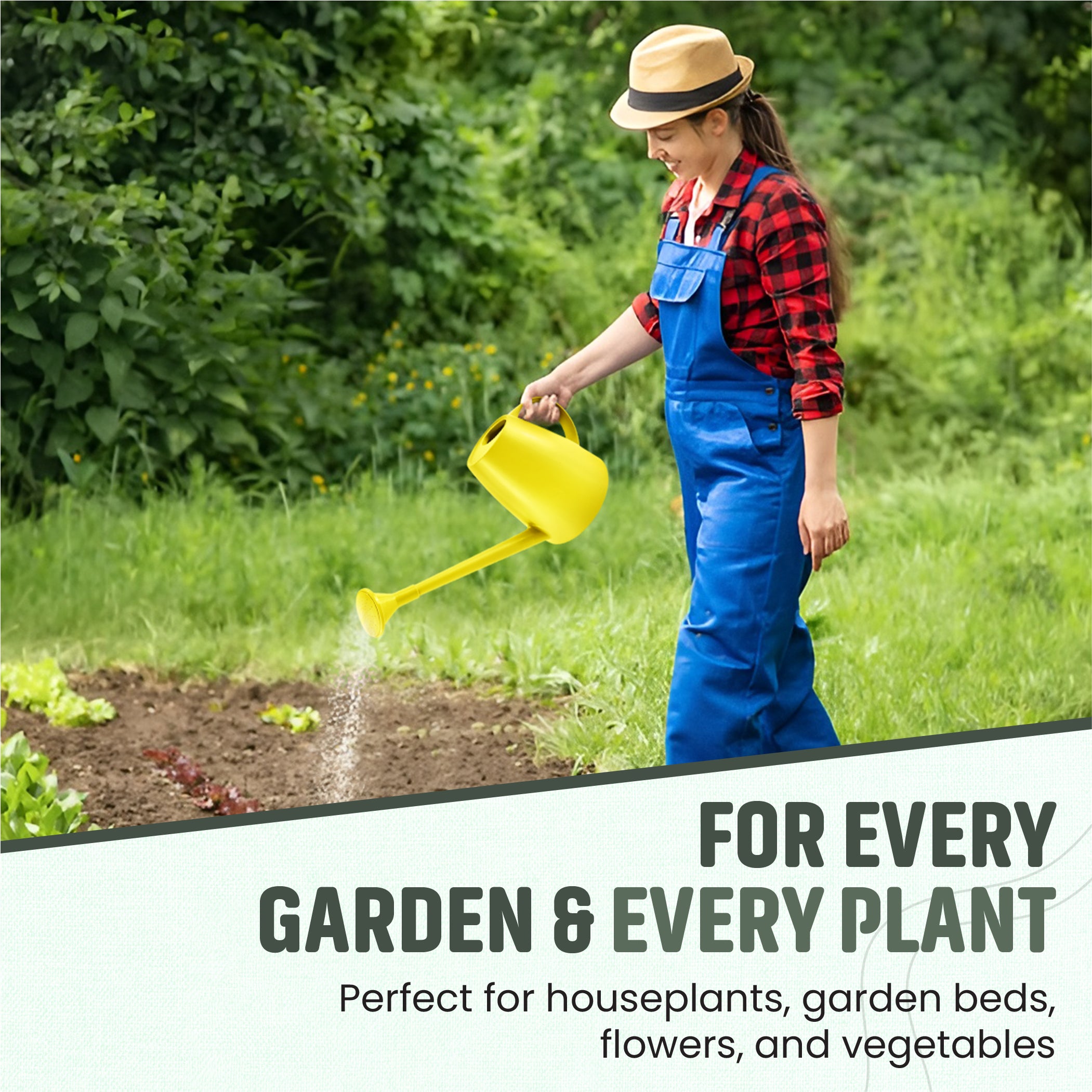 Keplin - 1.8L Plastic Watering Can with Plastic Sprinkler Rose - Durable Garden Watering Jug for Plants & Flowers - Easy Pour Outdoor & Indoor Watering Can