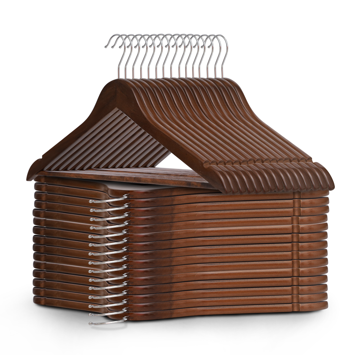 30pcs Natural Wooden Hangers - Premium Quality Clothes & Coats Hangers with 360° Swivel Hook and Contoured Shoulders