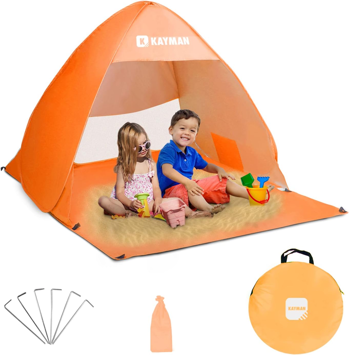 Kayman Pop-Up Beach Tent: UPF 50+ UV Protection for 3-4 People with Ca