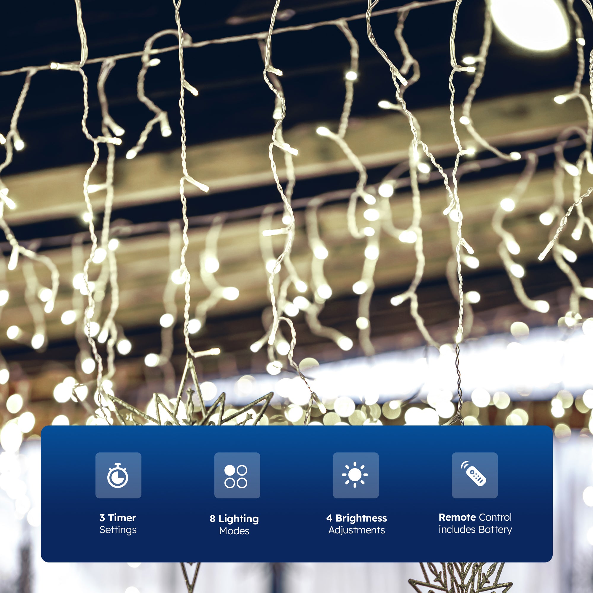 Desiretech Outdoor & Garden Lights, LED Outdoor Waterproof Plug-in String Lights, Remote Control, 8 Modes, Timer, Dimmable Cool/Warm Lights