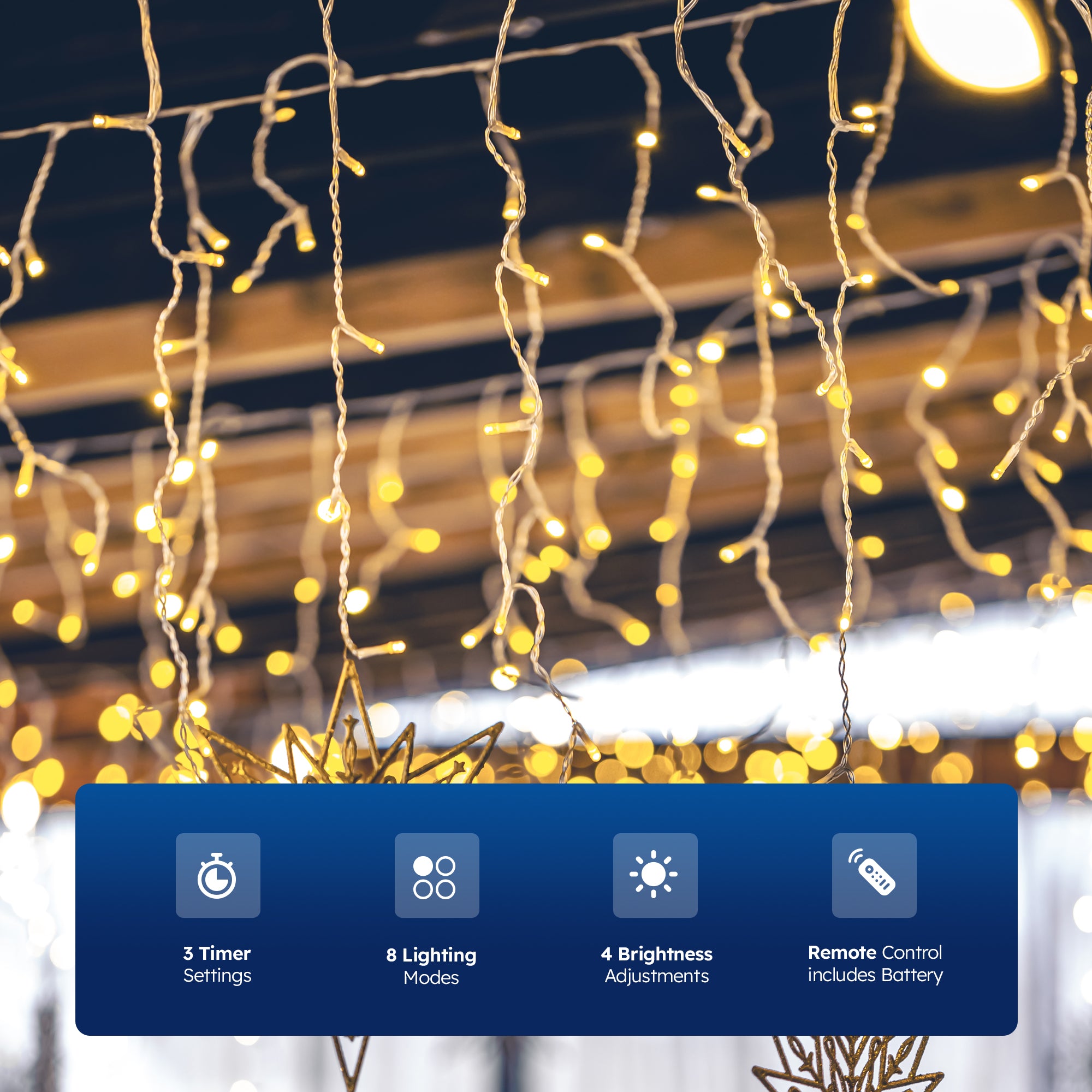 Desiretech Outdoor & Garden Lights, LED Outdoor Waterproof Plug-in String Lights, Remote Control, 8 Modes, Timer, Dimmable Cool/Warm Lights