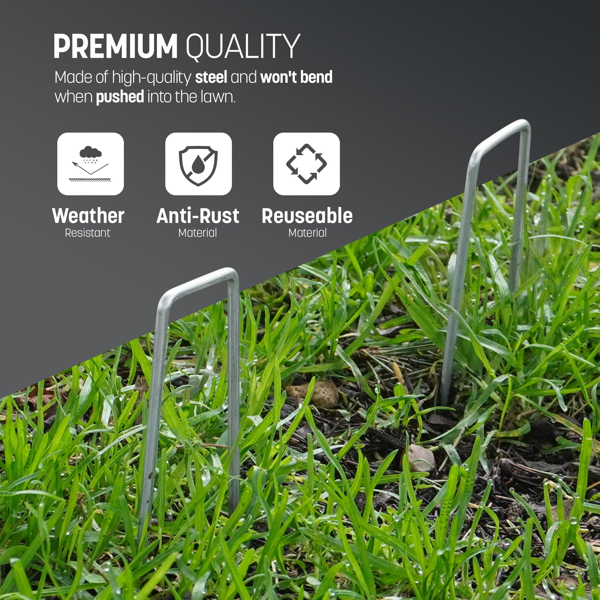 KEPLIN Garden Pegs Stakes Staples Securing Lawn, Perfect for Weed Control Membrane, Fabric, Artificial Grass, Matting & Netting - Galvanised U Shaped Nail Pins - 150mm