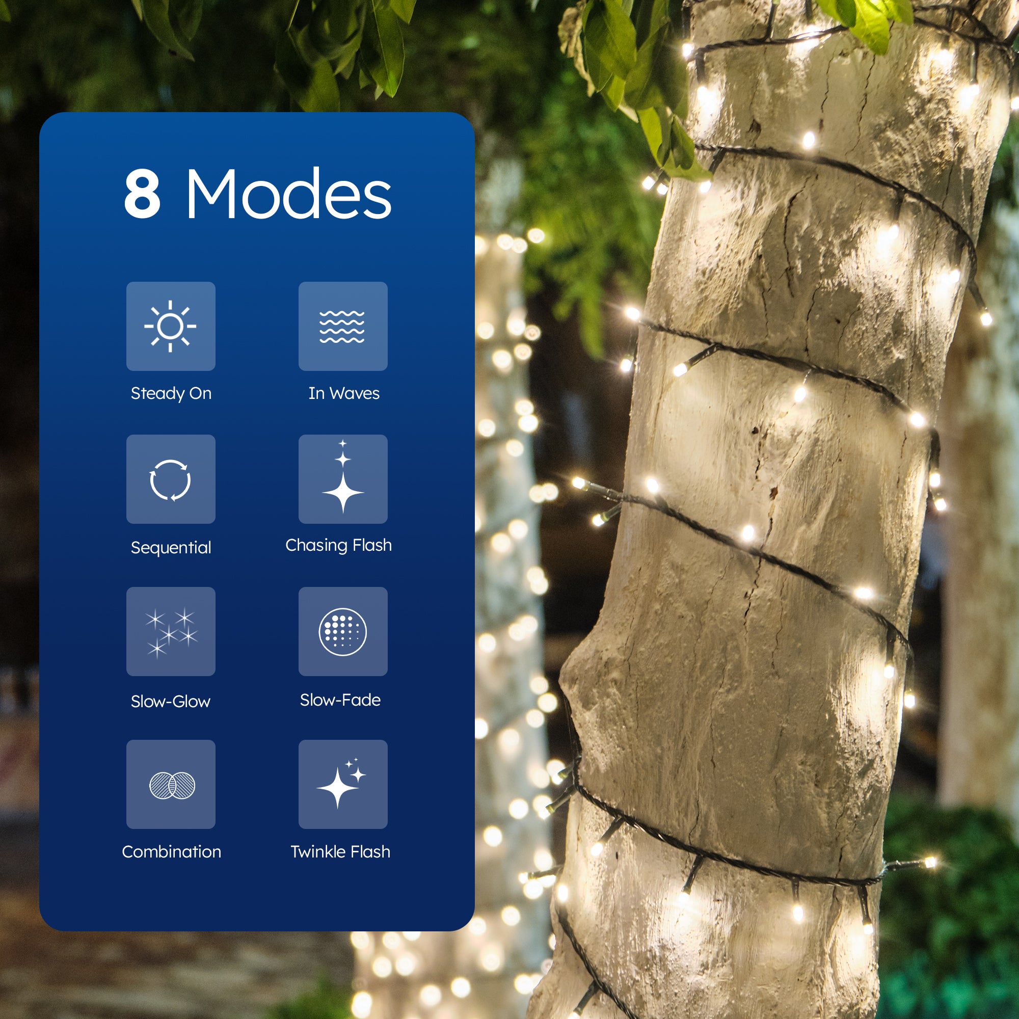 Desiretech Outdoor & Garden Lights, LED Outdoor Waterproof Plug-in String Lights, Remote Control, 8 Modes, Timer, Dimmable Cool/Warm Lights