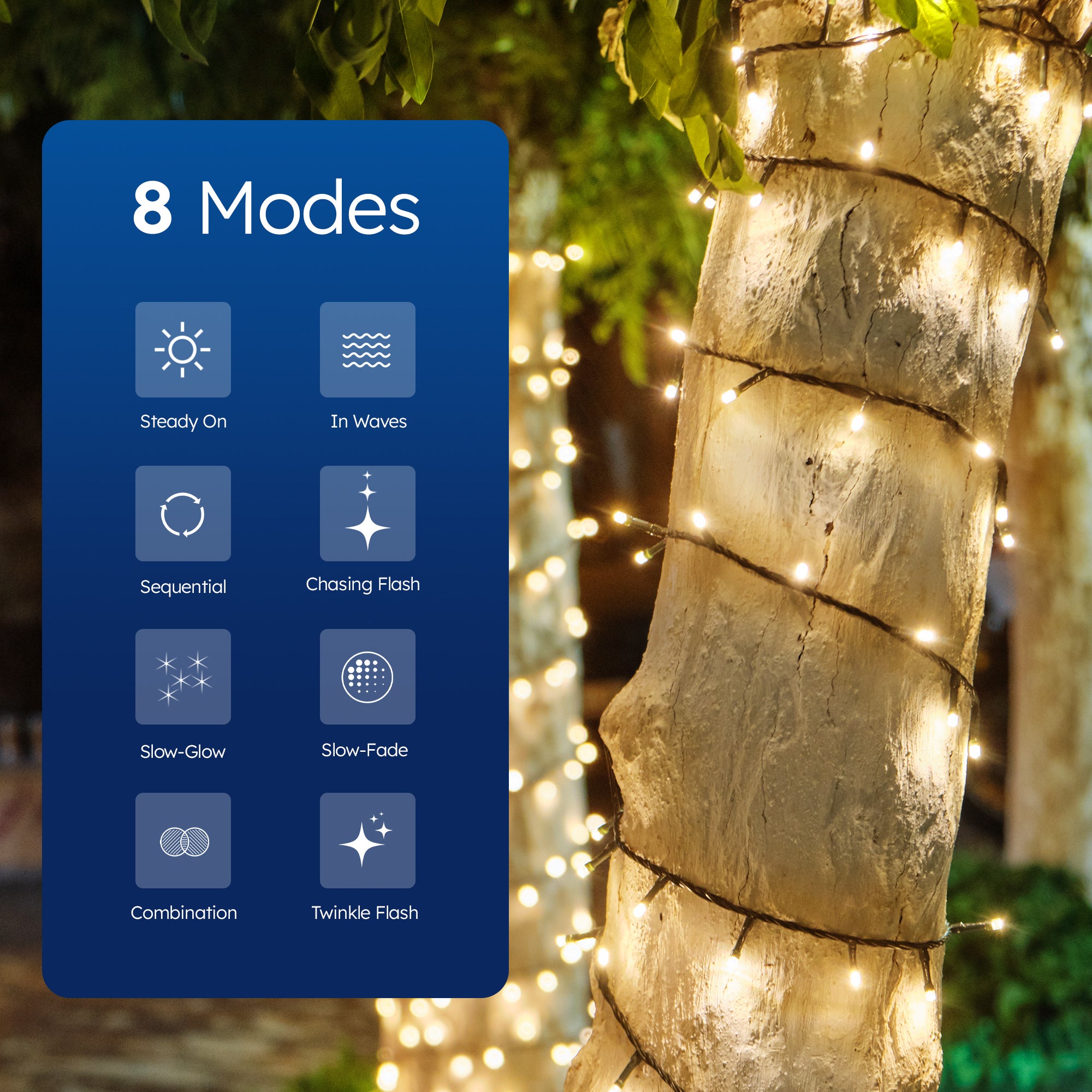 Desiretech Outdoor & Garden Lights, LED Outdoor Waterproof Plug-in String Lights, Remote Control, 8 Modes, Timer, Dimmable Cool/Warm Lights