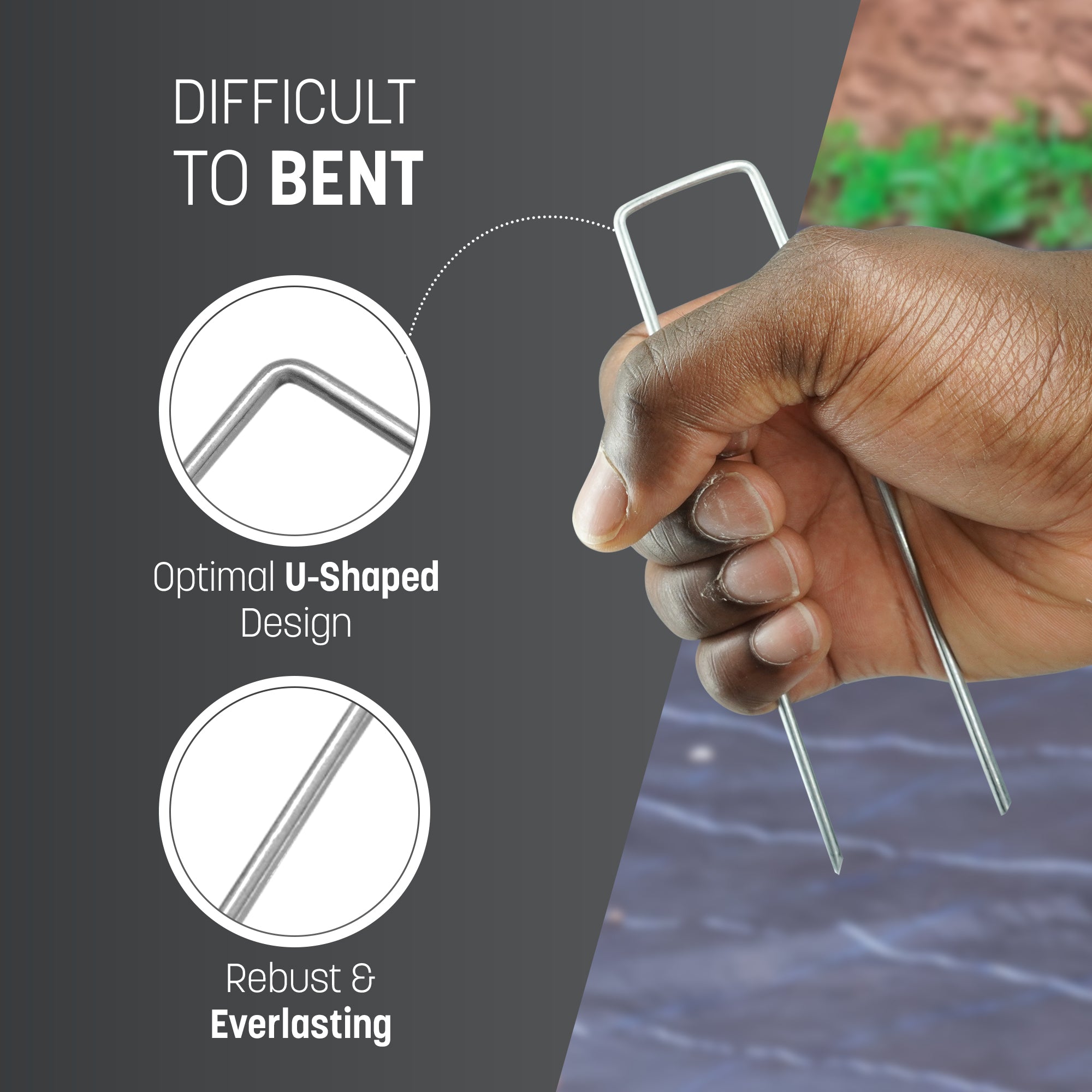 KEPLIN Garden Pegs Stakes Staples Securing Lawn, Perfect for Weed Control Membrane, Fabric, Artificial Grass, Matting & Netting - Galvanised U Shaped Nail Pins - 150mm