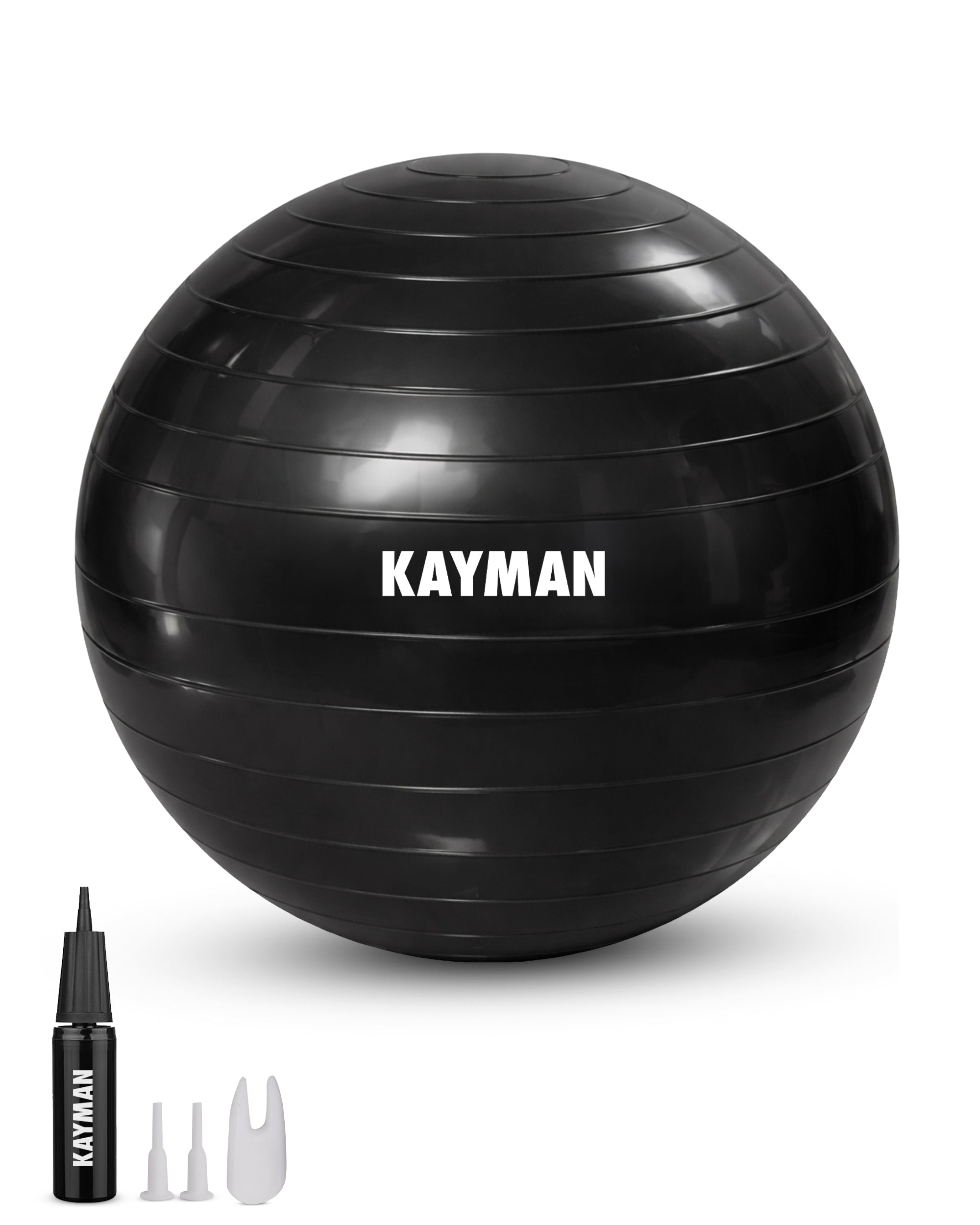 KAYMAN Exercise Ball - Anti-Burst System, Non-Slip Rings, Durable Material, Easy to Inflate, Ideal for Yoga, Pilates, Fitness, Balance Training, Gym, and Home Workouts