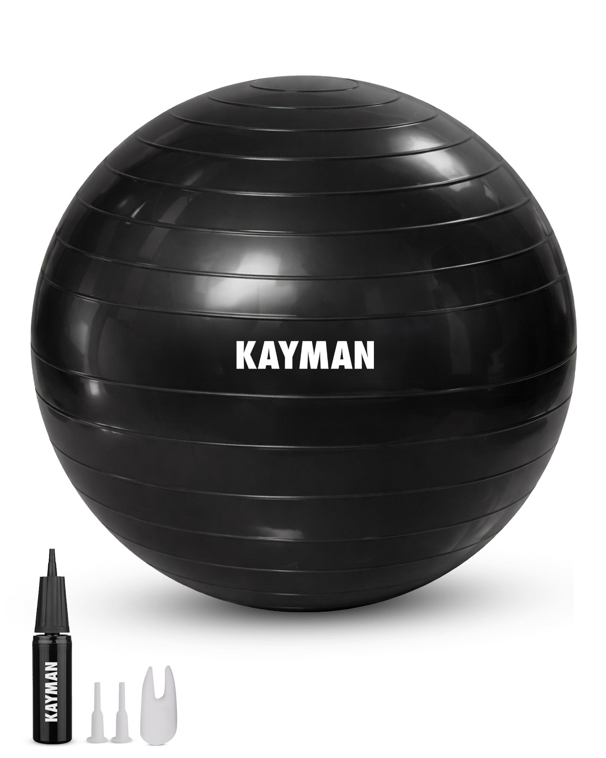 KAYMAN Exercise Ball - Anti-Burst System, Non-Slip Rings, Durable Material, Easy to Inflate, Ideal for Yoga, Pilates, Fitness, Balance Training, Gym, and Home Workouts