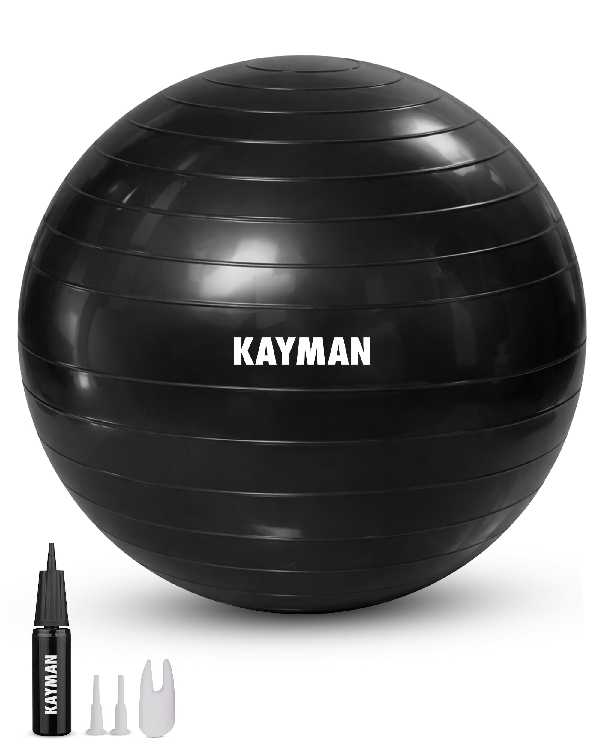KAYMAN Exercise Ball - Anti-Burst System, Non-Slip Rings, Durable Material, Easy to Inflate, Ideal for Yoga, Pilates, Fitness, Balance Training, Gym, and Home Workouts