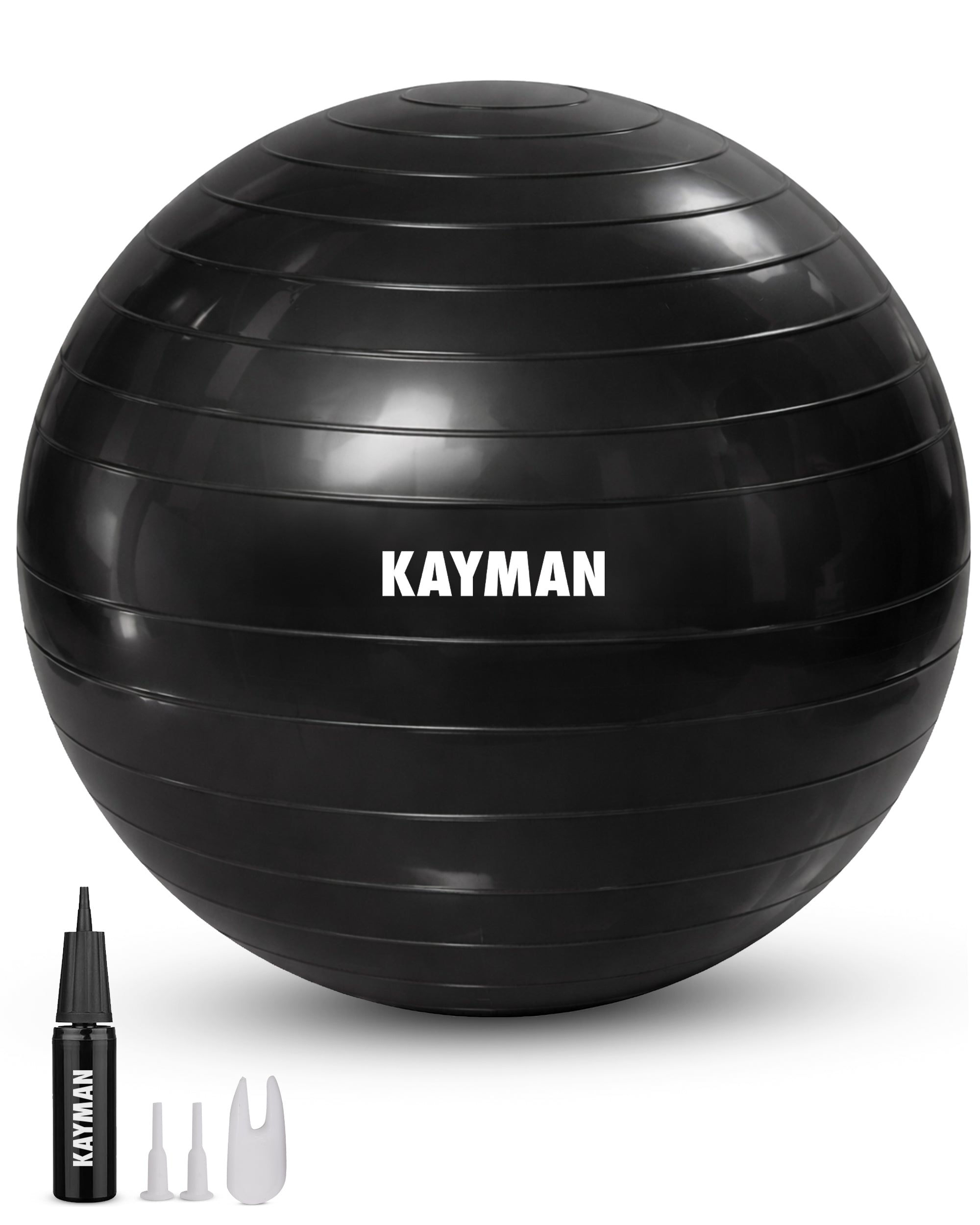 KAYMAN Exercise Ball - Anti-Burst System, Non-Slip Rings, Durable Material, Easy to Inflate, Ideal for Yoga, Pilates, Fitness, Balance Training, Gym, and Home Workouts