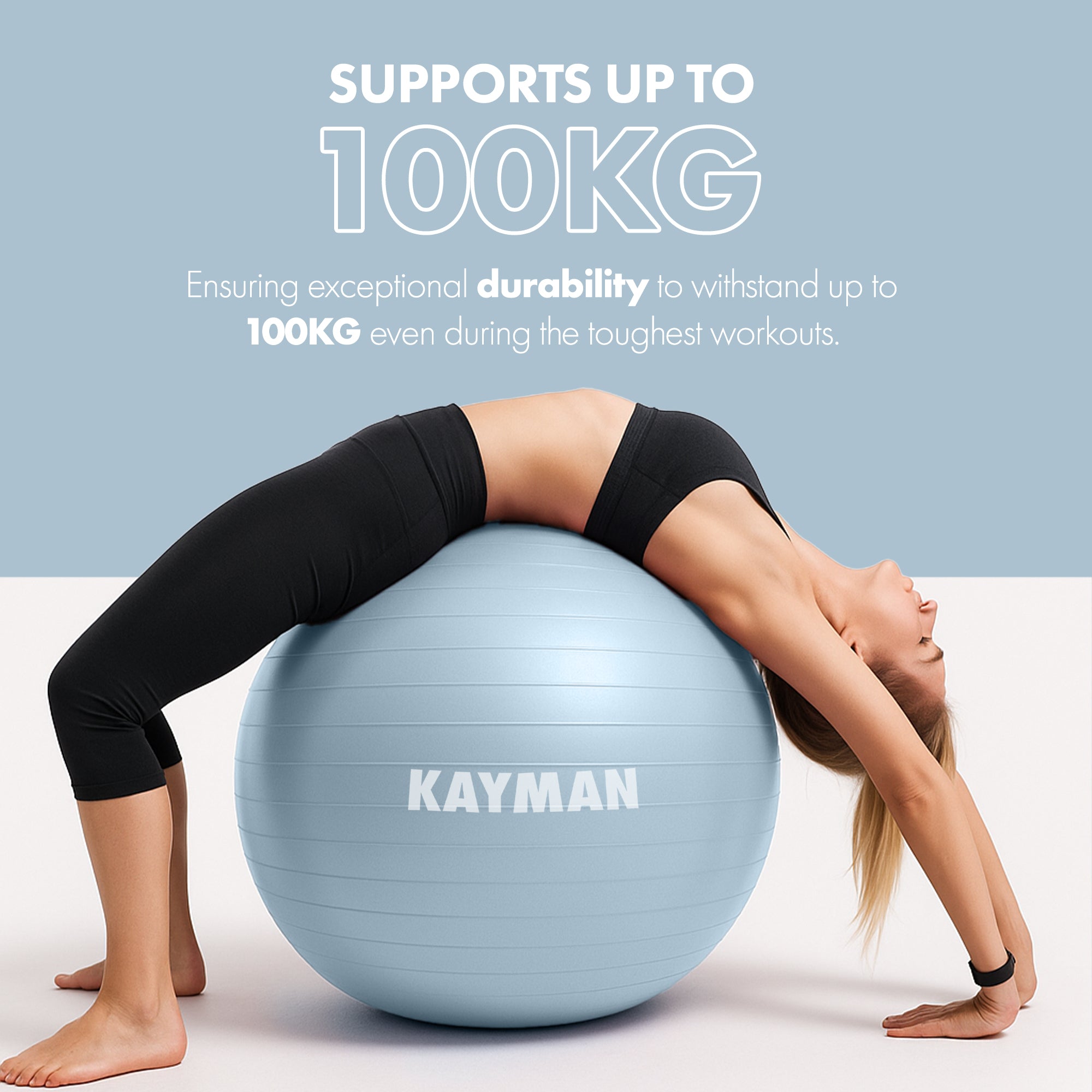 KAYMAN Exercise Ball - Anti-Burst System, Non-Slip Rings, Durable Material, Easy to Inflate, Ideal for Yoga, Pilates, Fitness, Balance Training, Gym, and Home Workouts