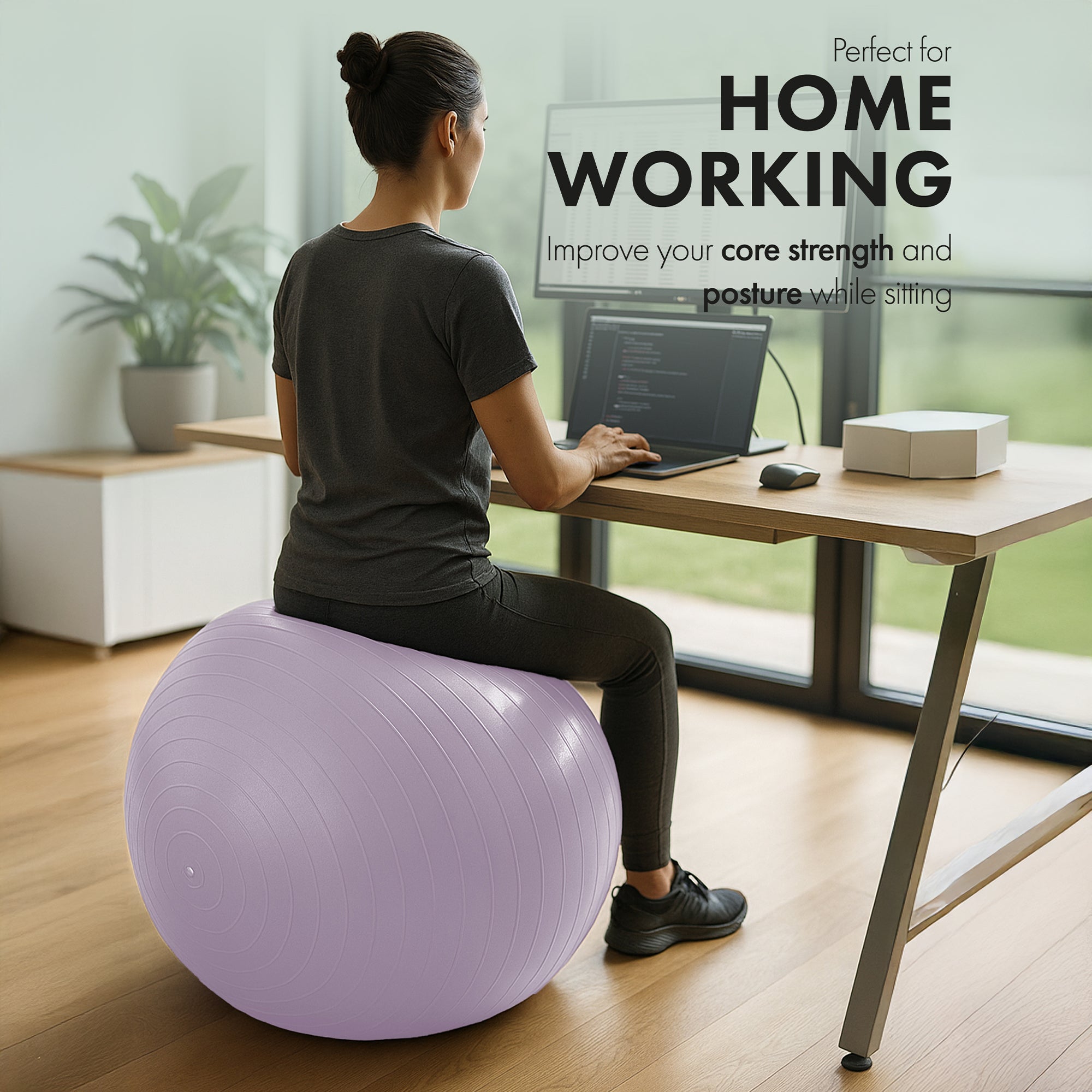 KAYMAN Exercise Ball - Anti-Burst System, Non-Slip Rings, Durable Material, Easy to Inflate, Ideal for Yoga, Pilates, Fitness, Balance Training, Gym, and Home Workouts