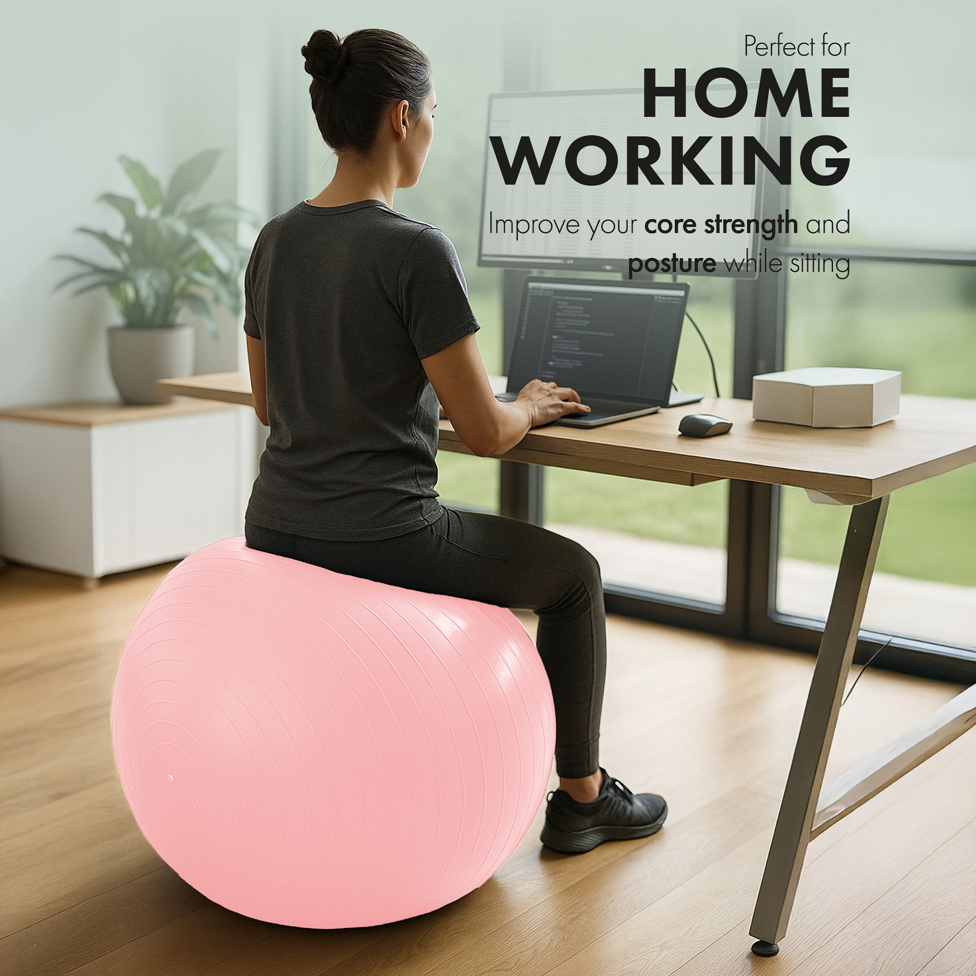 KAYMAN Exercise Ball - Anti-Burst System, Non-Slip Rings, Durable Material, Easy to Inflate, Ideal for Yoga, Pilates, Fitness, Balance Training, Gym, and Home Workouts