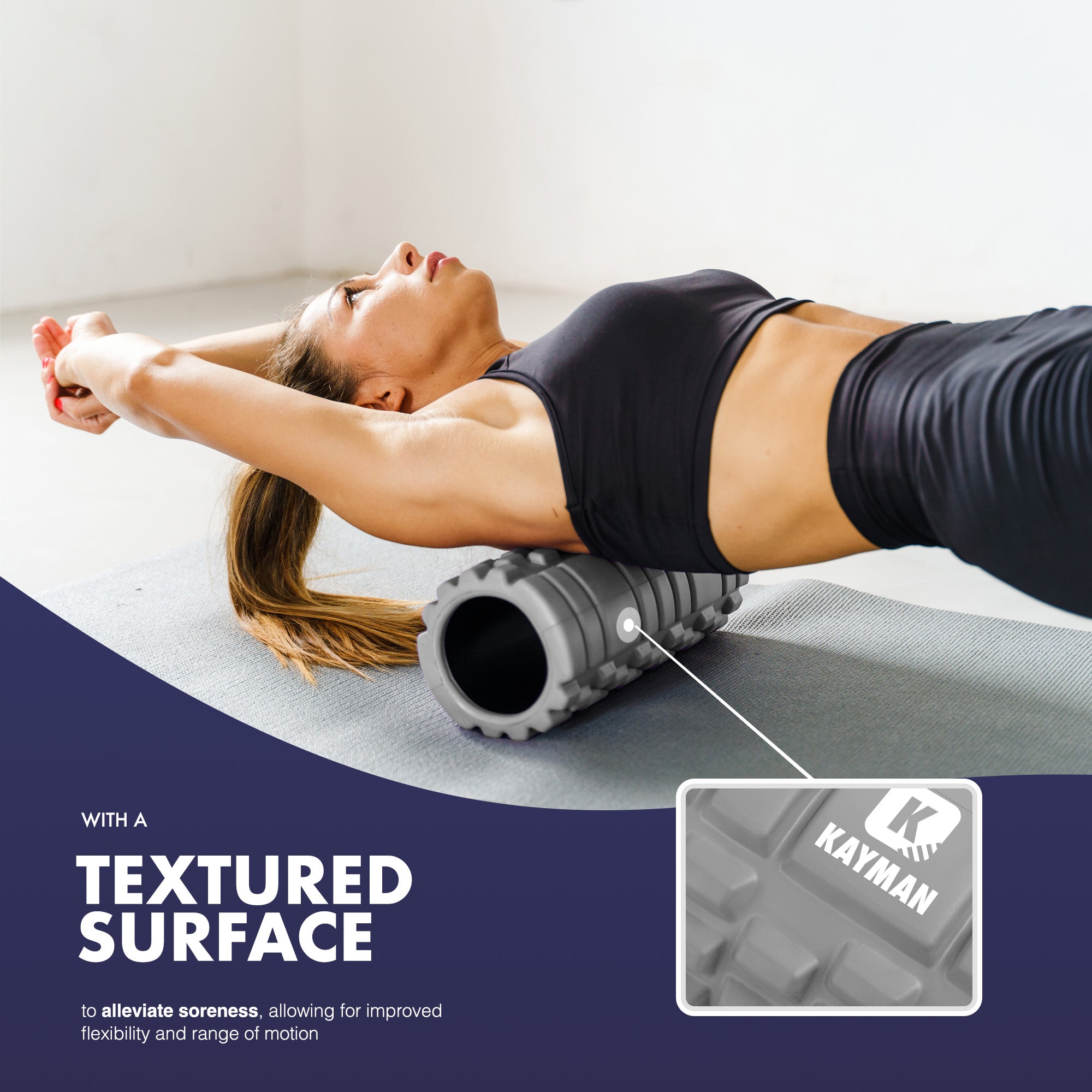 Kayman Massage Roller: High-Density Foam Deep Tissue Relief & Sports Recovery Tool for Back Pain, Balance, and Blood Flow Stimulation