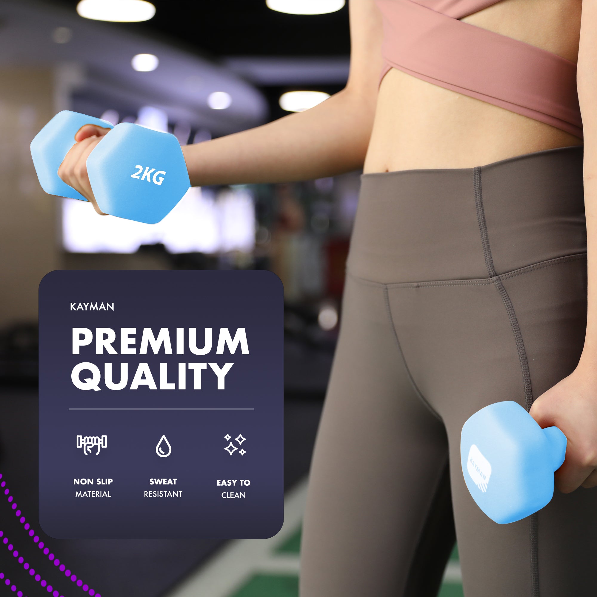 KAYMAN Neoprene Dumbbell Pair with Anti-Slip Grip, Hex Edges, Water-Resistant Surface & Workout Poster Guide - Weight Set for Home, Gym & Fitness Training Equipment (1kg 2kg 3kg 4kg 5kg 6kg 8kg 10kg)