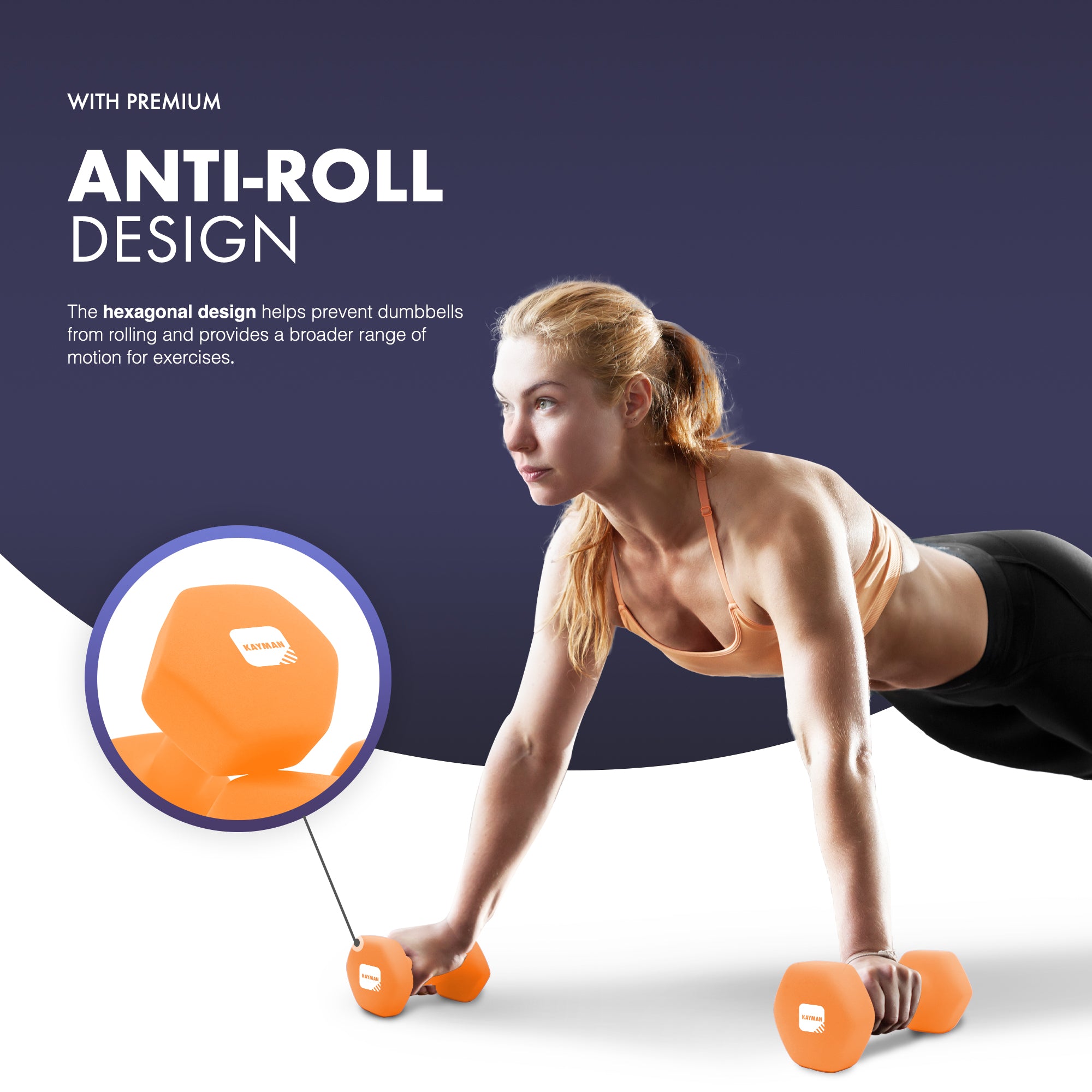 KAYMAN Neoprene Dumbbell Pair with Anti-Slip Grip, Hex Edges, Water-Resistant Surface & Workout Poster Guide - Weight Set for Home, Gym & Fitness Training Equipment (1kg 2kg 3kg 4kg 5kg 6kg 8kg 10kg)