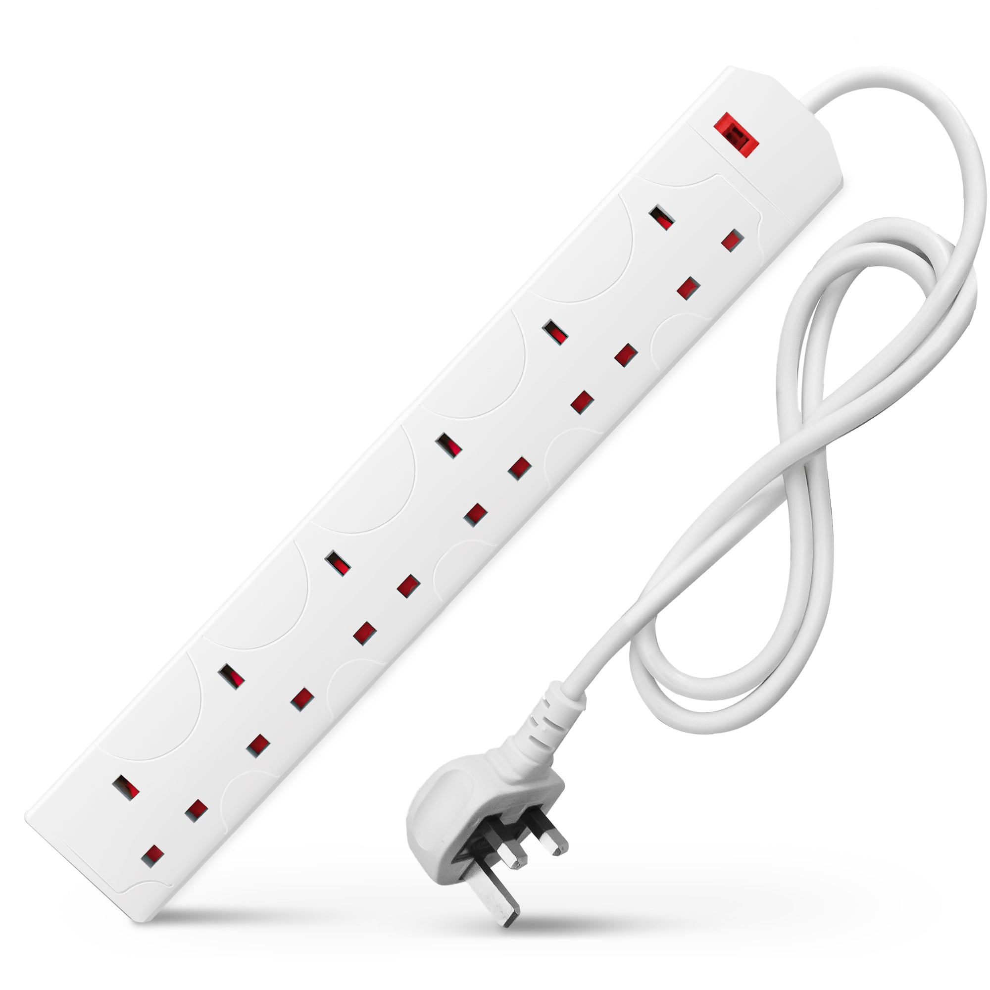 Desiretech - Ext lead 6 gang - 1m, 13A with Light Indicator UK Plug Extension Socket, Extension Cable Power Strip - White