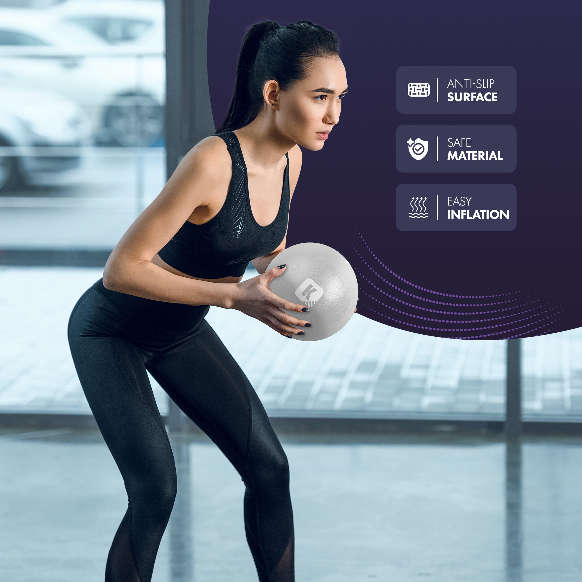 KAYMAN Pilates Ball 25cm - Anti-Burst Yoga Ball for Core Strength, Fitness, Balance, and Physical Therapy - Lightweight & Portable Exercise Ball for Home, Gym, or Travel