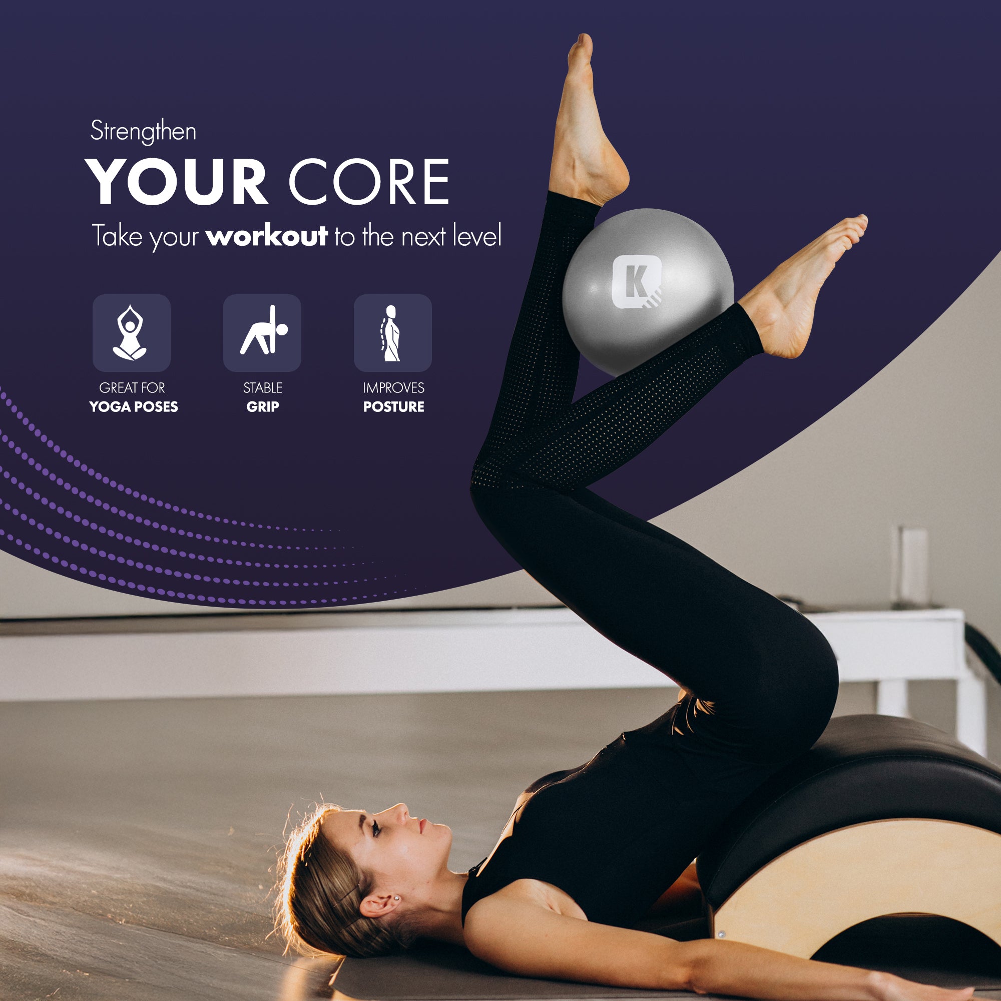 KAYMAN Pilates Ball 25cm - Anti-Burst Yoga Ball for Core Strength, Fitness, Balance, and Physical Therapy - Lightweight & Portable Exercise Ball for Home, Gym, or Travel