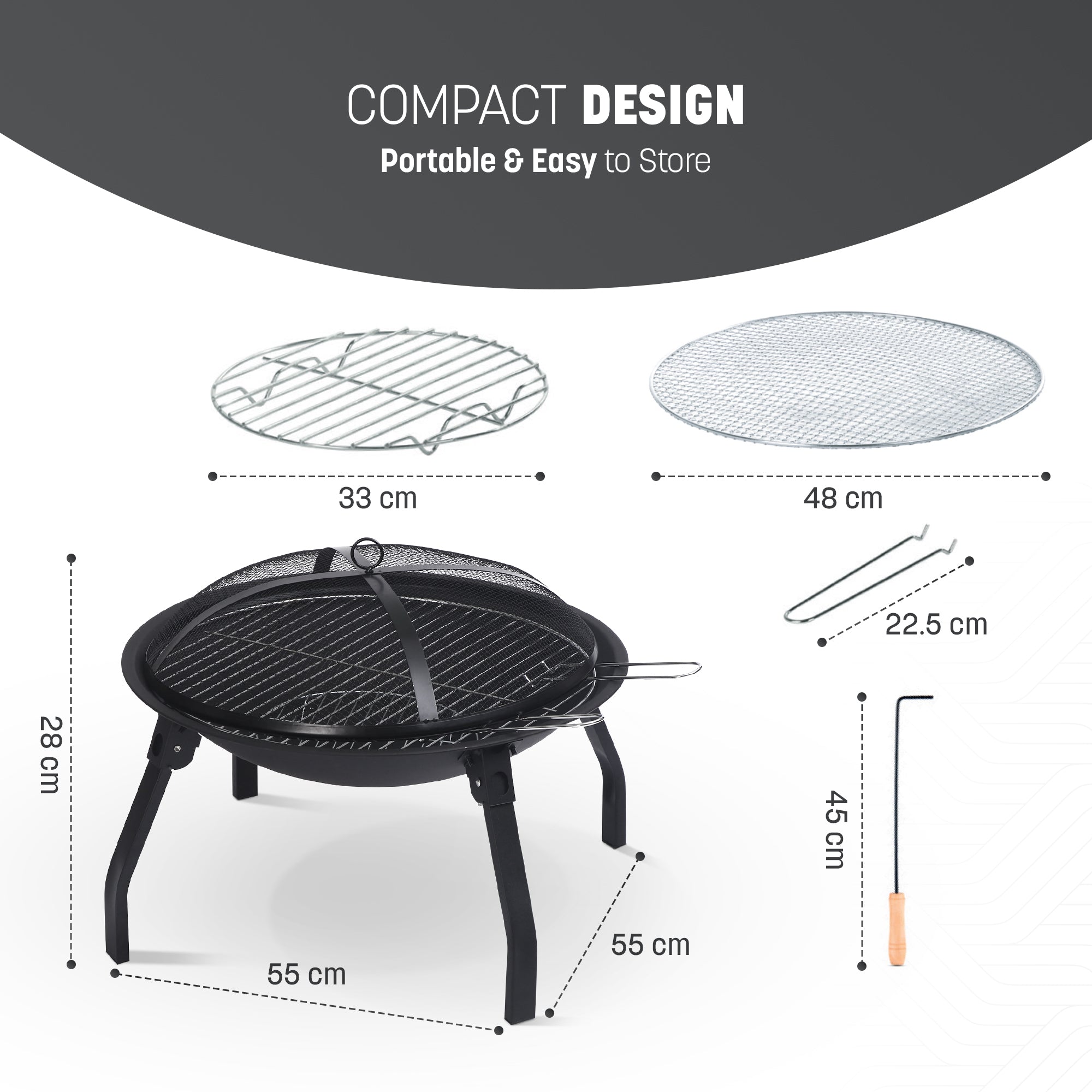 Keplin Portable Folding Fire Pit with Lid, Durable Steel Firepit for Outdoor use & BBQs, Collapsible Outdoor Fire Pits for Campervan Trips, Easy-to-Use Fire Pits for Garden Warmth & Ambiance