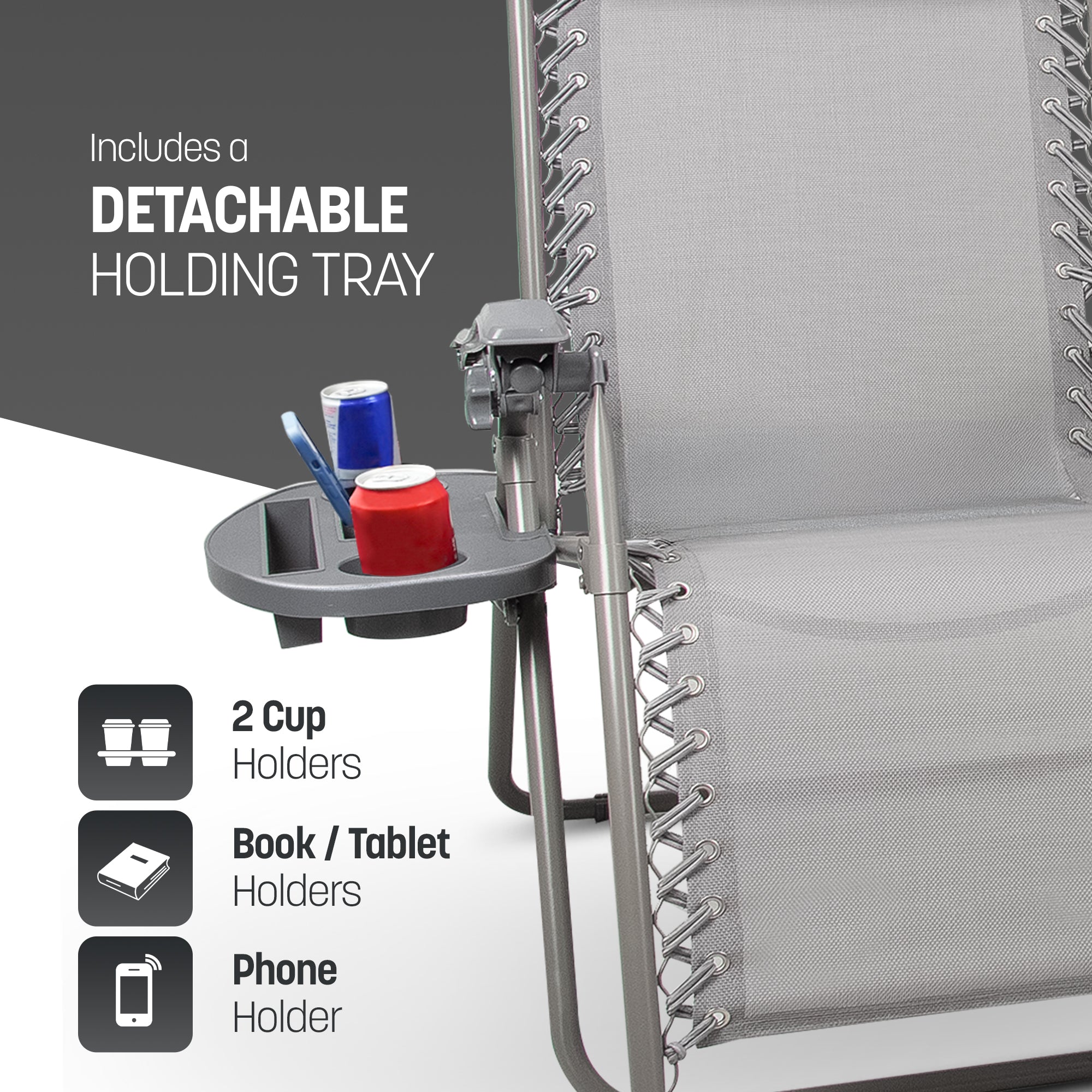 KEPLIN Set of 2 Heavy Duty Monocolor and Basic Textoline Zero Gravity Chairs for Garden Light Reclining Patio Sun loungers Easy to Clean Adjustable Head Rest Foldable with Cup & Phone Holder
