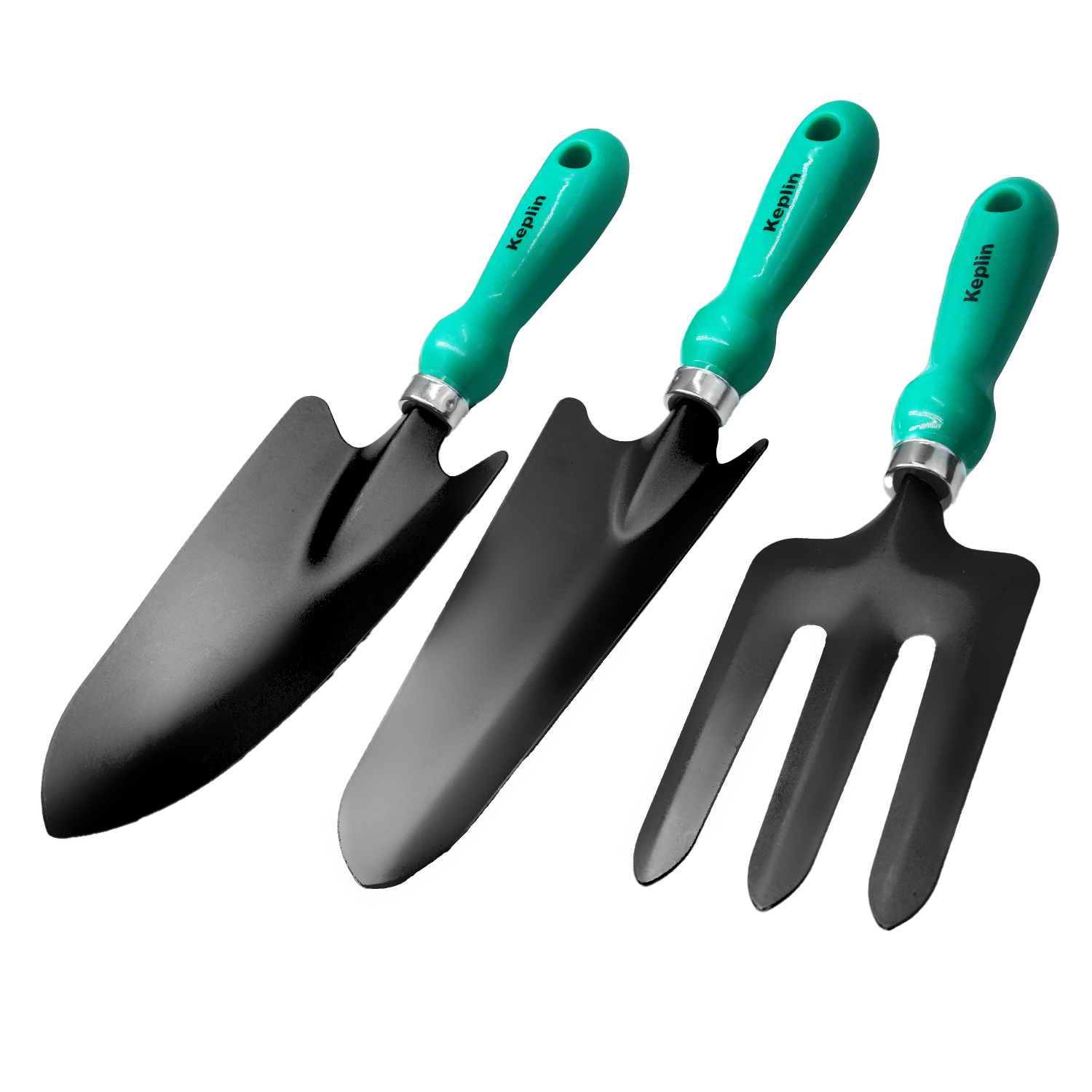 Keplin - 3pc Garden Tool Set - Carbon Steel Blades & PP Handles - Includes Trowel, Transplanting Trowel & Fork - Durable & Weatherproof - 11.5cm Handles - Essential for Digging, Planting & Weeding