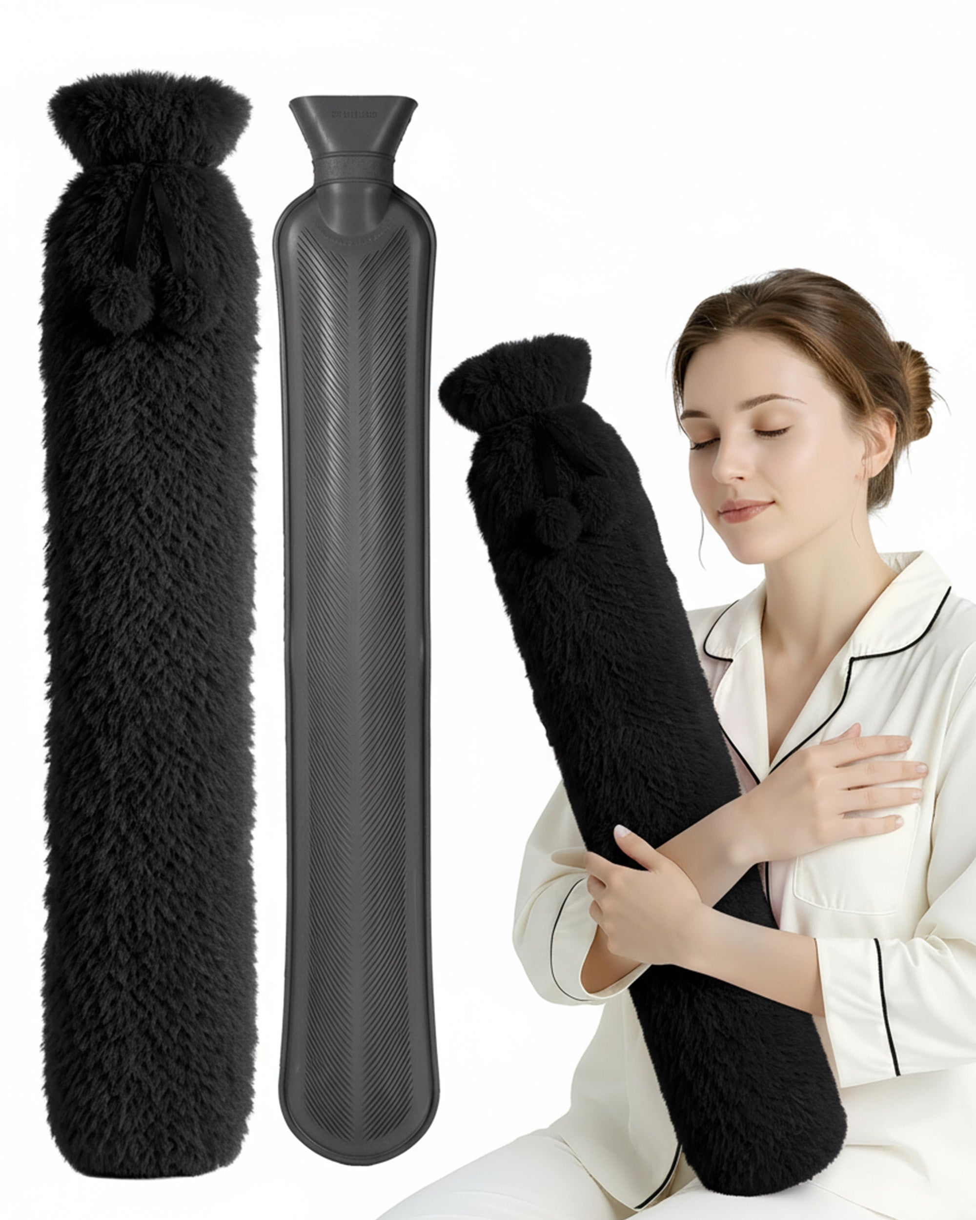 Luxury Hot Water Bottle - Extra Soft Cover, Thermal Rubber Bottle Covered with Premium Faux Fur