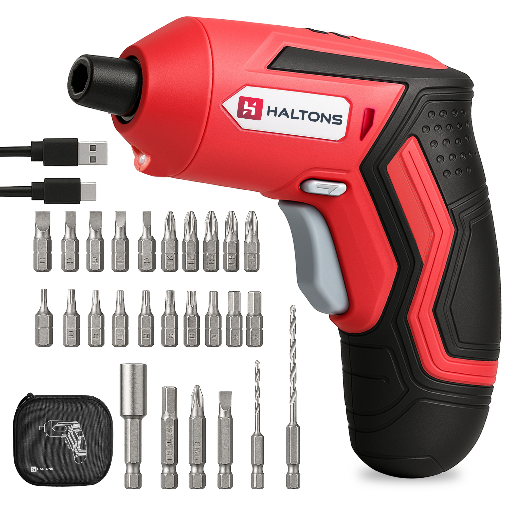 Haltons 25-Pc Electric Screwdriver Set – 3.6V Cordless Power Driver with 1500mAh Lithium Battery, 5.0Nm Torque, 300RPM, 25mm CRV Bits, LED Light – Compact Tool Kit for DIY, Home & Office Use