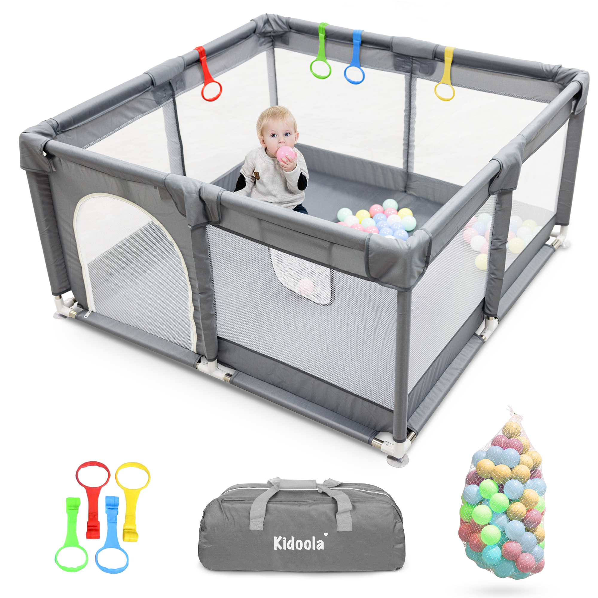 KIDOOLA Extra Large Baby Playpen with Padded Frame Mesh Walls Incl