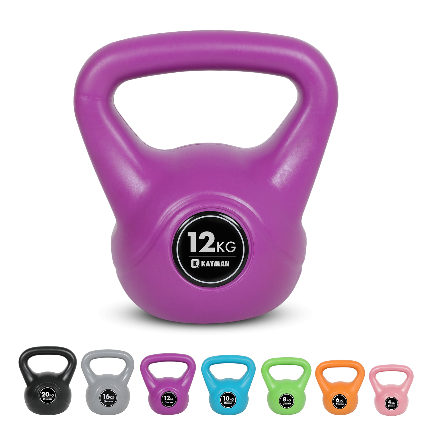 Kayman Kettlebell 4KG, 6KG, 8KG, 12KG, 16KG, 20KG - Ergonomic Handle & Flat Bottom for Stability - Home Gym Weight for Strength Training & Cardio - Versatile Range for Fitness Workouts