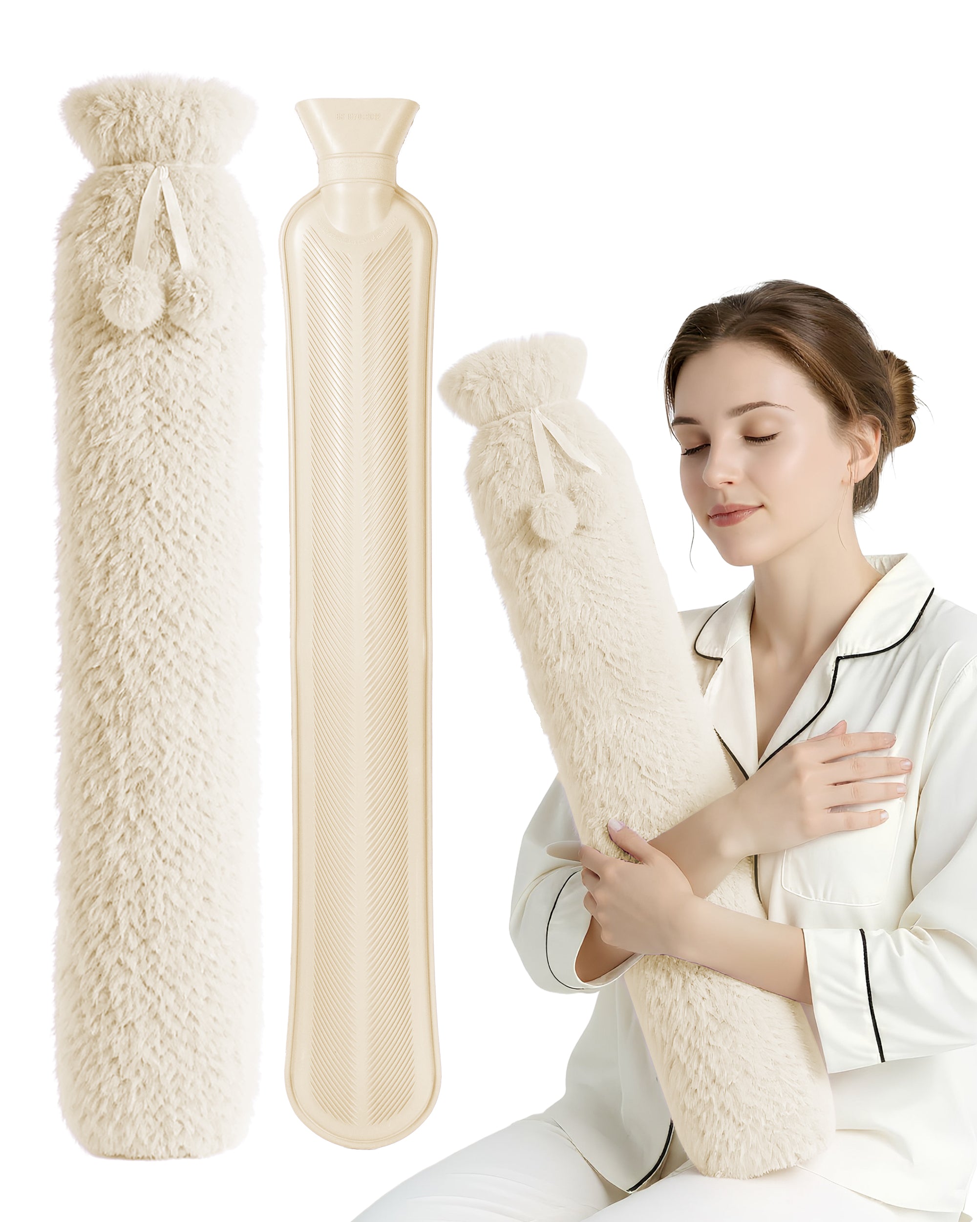 Luxury Hot Water Bottle - Extra Soft Cover, Thermal Rubber Bottle Covered with Premium Faux Fur